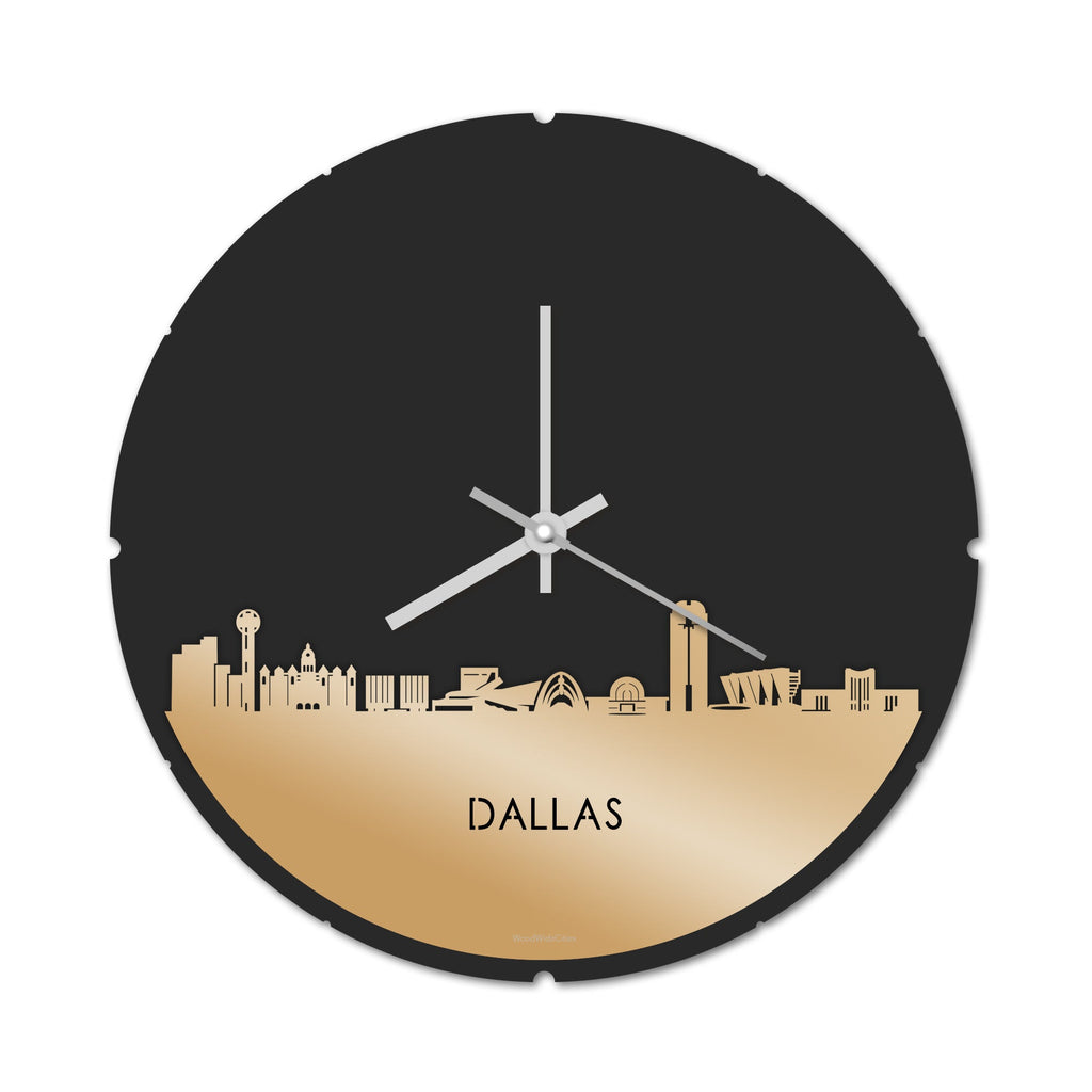 Skyline Klok Rond Dallas Metallic Goud gerecycled kunststof cadeau decoratie relatiegeschenk van WoodWideCities