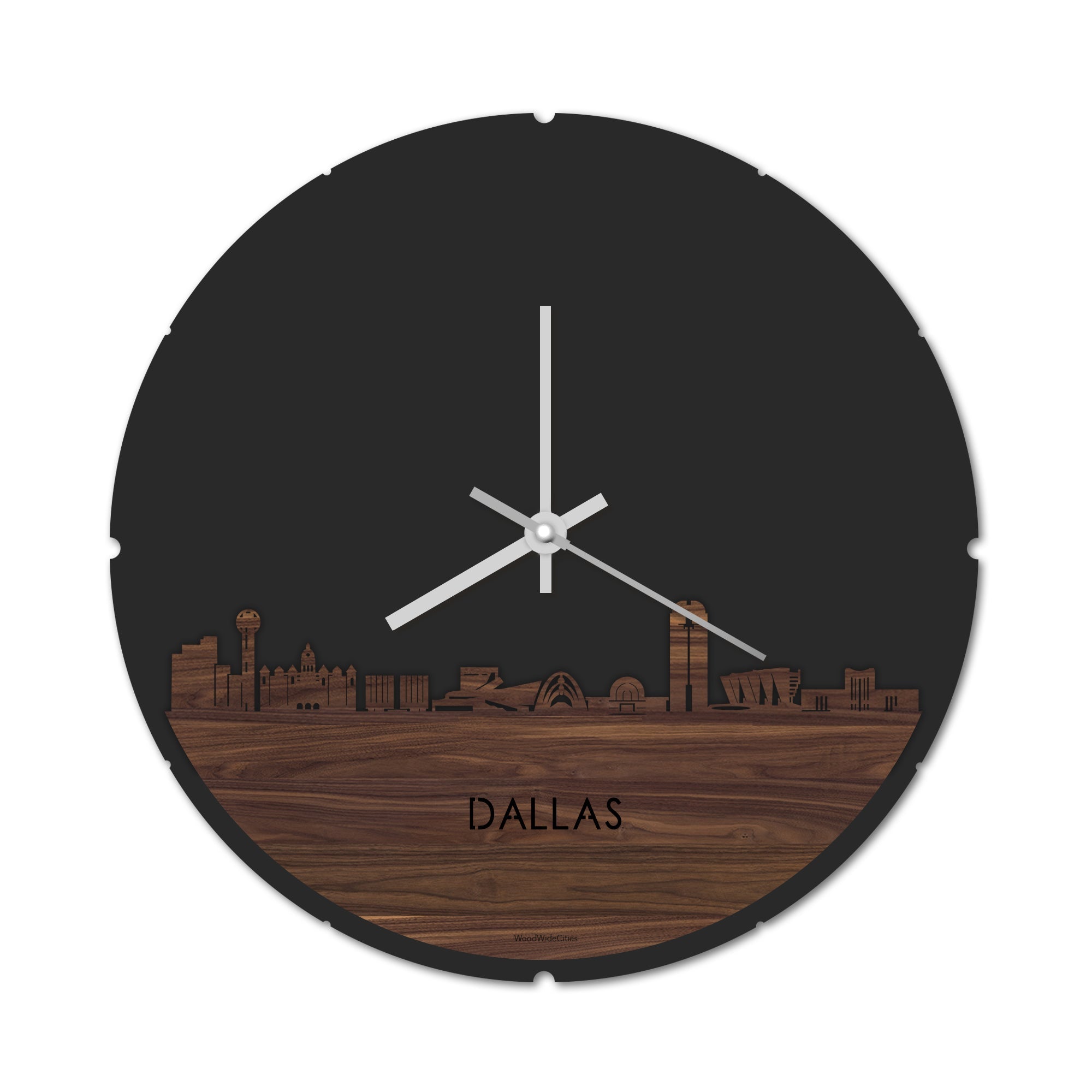 Skyline Klok Rond Dallas Noten houten cadeau decoratie relatiegeschenk van WoodWideCities