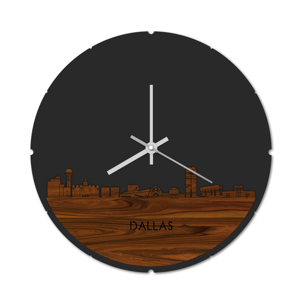 Skyline Klok Rond Dallas Palissander houten cadeau decoratie relatiegeschenk van WoodWideCities