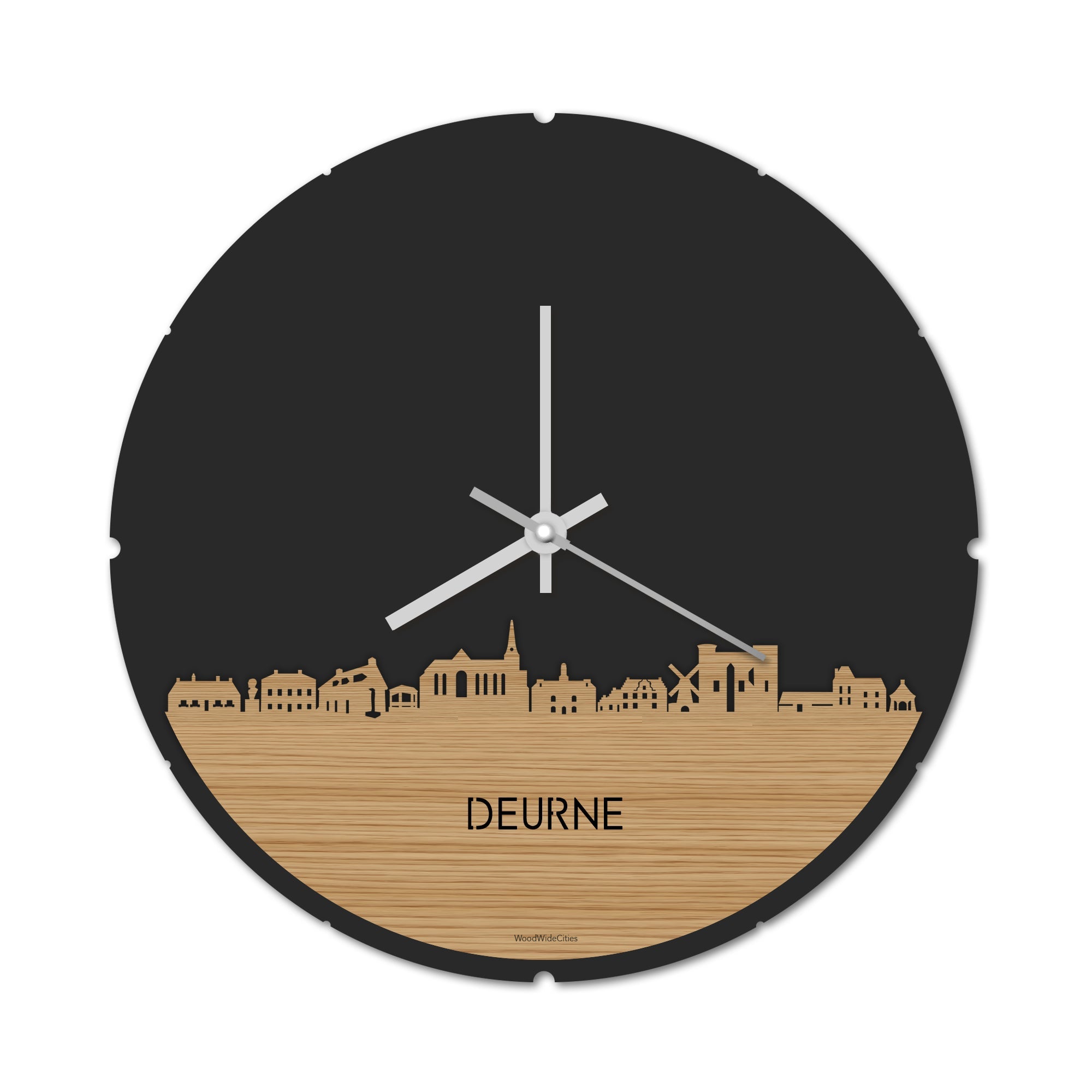 Skyline Klok Rond Deurne Bamboe houten cadeau decoratie relatiegeschenk van WoodWideCities