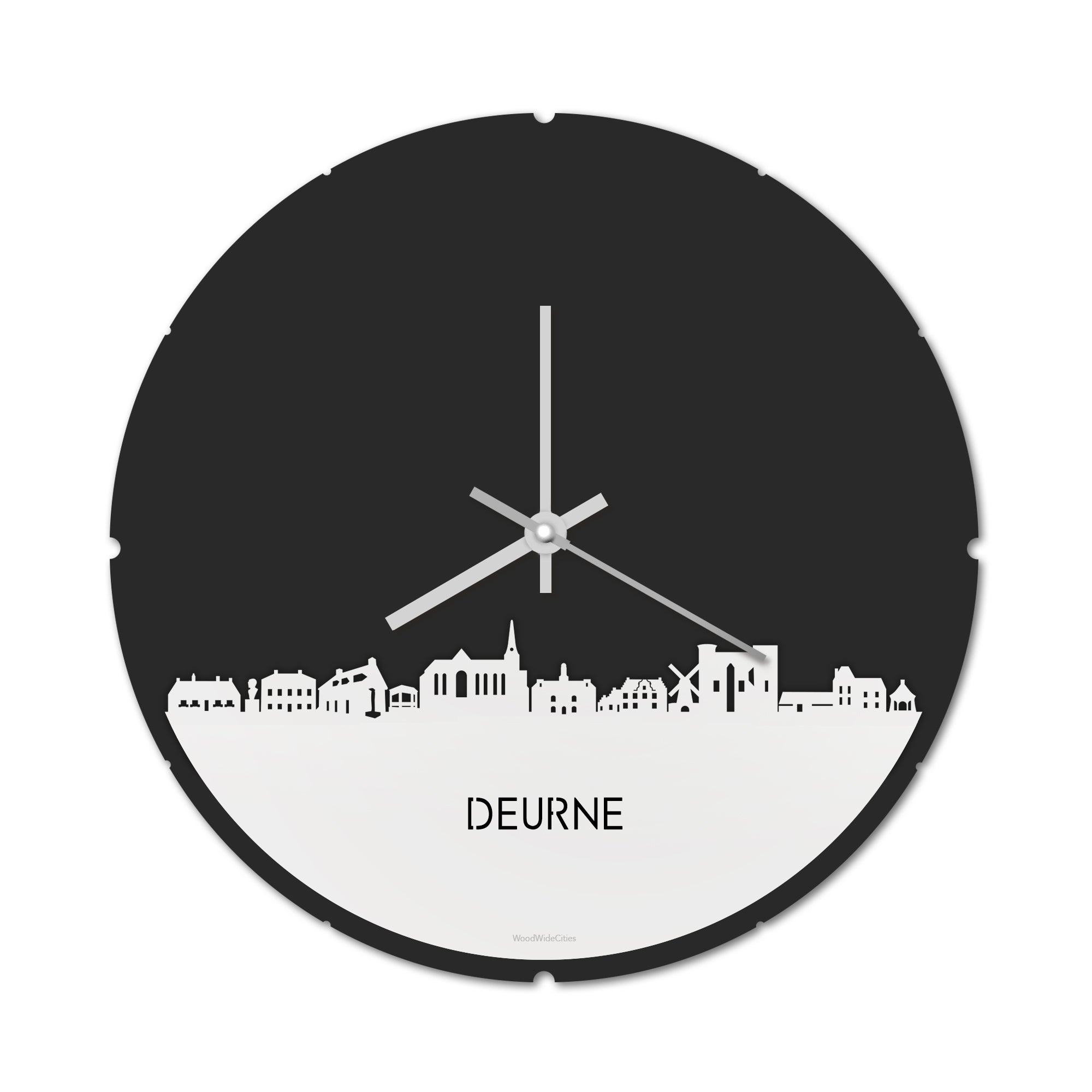 Skyline Klok Rond Deurne Wit glanzend gerecycled kunststof cadeau decoratie relatiegeschenk van WoodWideCities