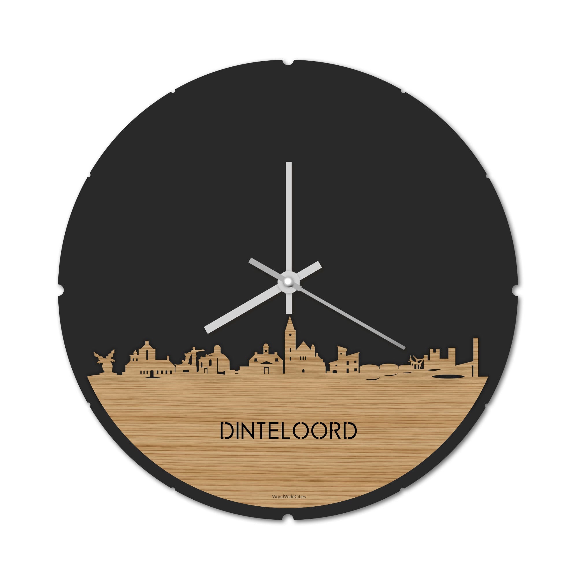 Skyline Klok Rond Dinteloord Bamboe houten cadeau decoratie relatiegeschenk van WoodWideCities