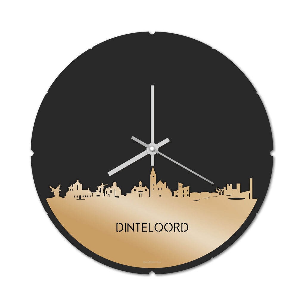 Skyline Klok Rond Dinteloord Metallic Goud gerecycled kunststof cadeau decoratie relatiegeschenk van WoodWideCities