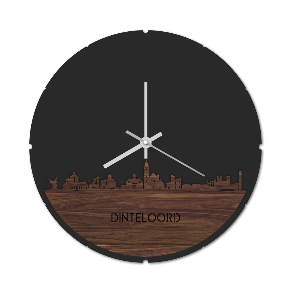 Skyline Klok Rond Dinteloord Noten houten cadeau decoratie relatiegeschenk van WoodWideCities