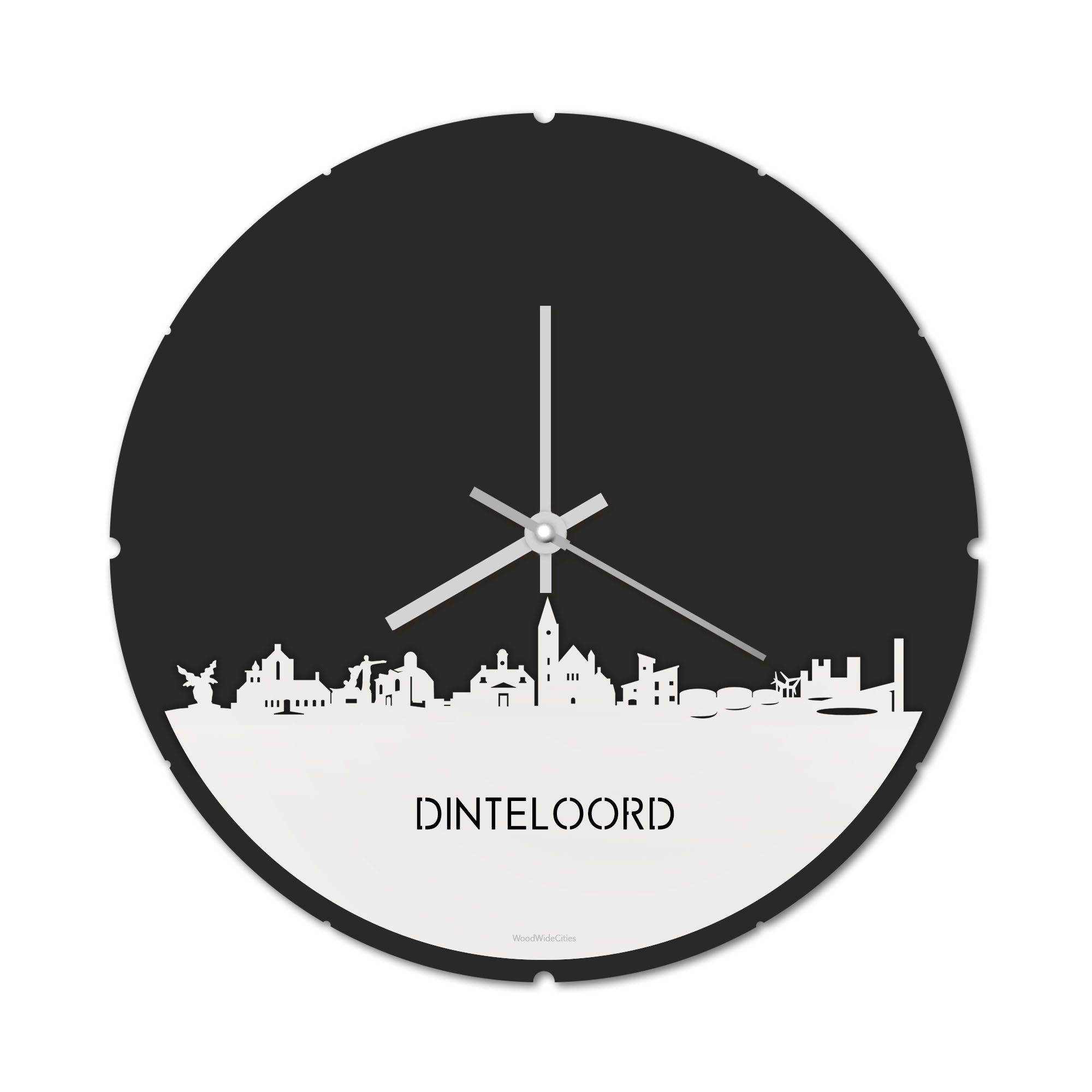 Skyline Klok Rond Dinteloord Wit glanzend gerecycled kunststof cadeau decoratie relatiegeschenk van WoodWideCities