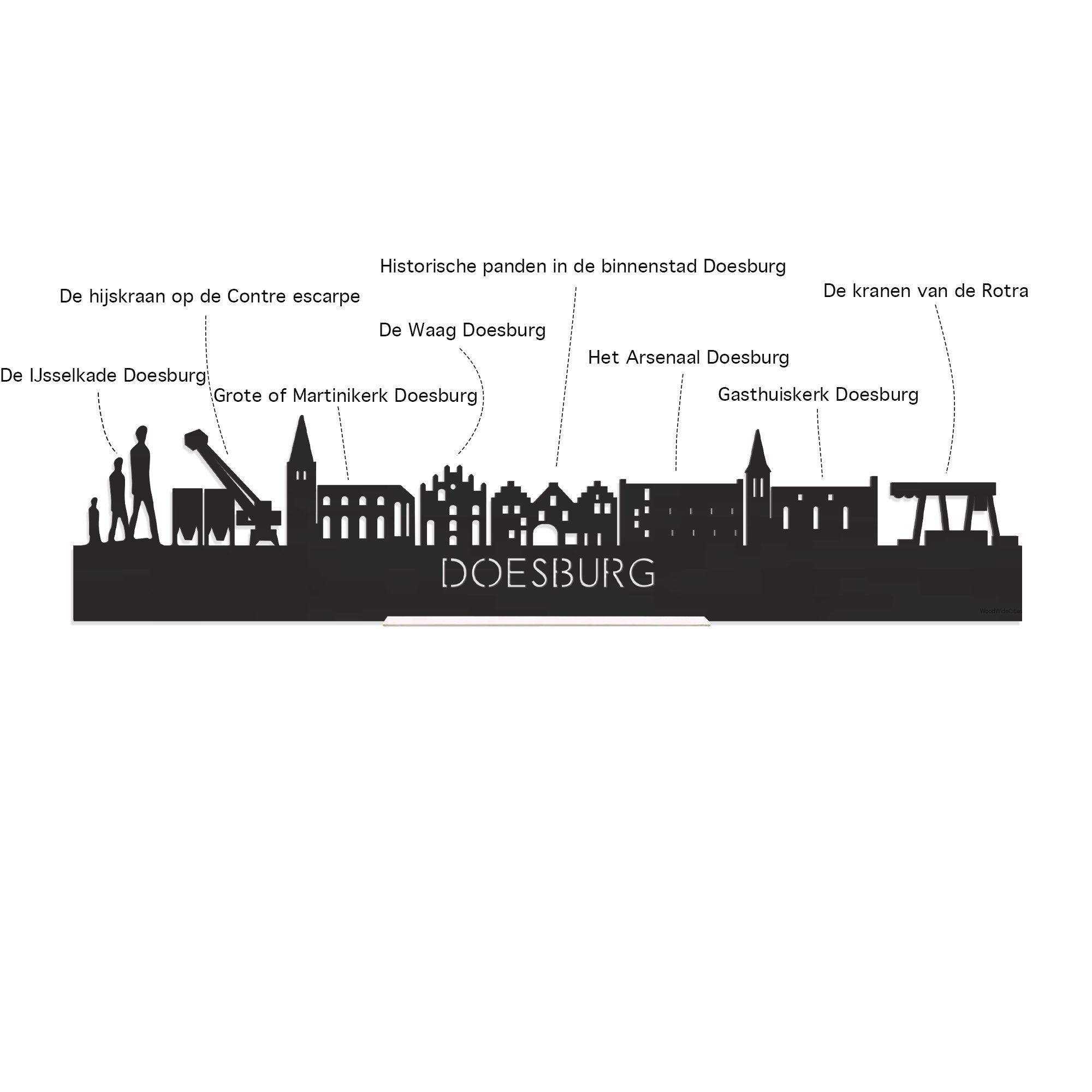 Skyline Klok Rond Doesburg Noten houten cadeau decoratie relatiegeschenk van WoodWideCities