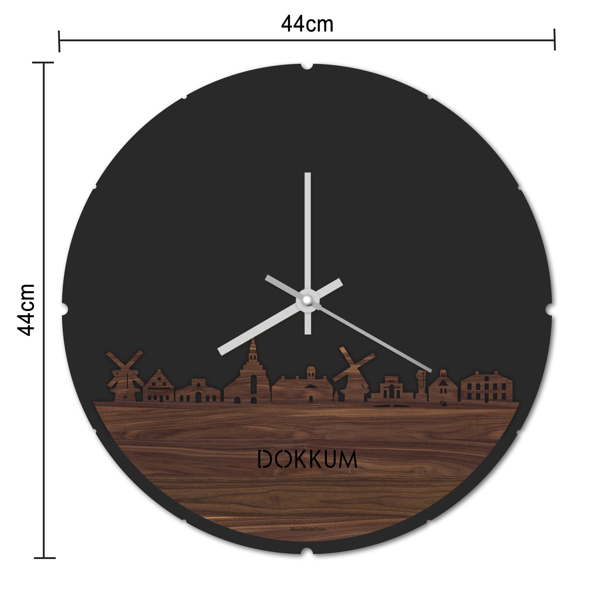 Skyline Klok Rond Dokkum Bamboe houten cadeau decoratie relatiegeschenk van WoodWideCities