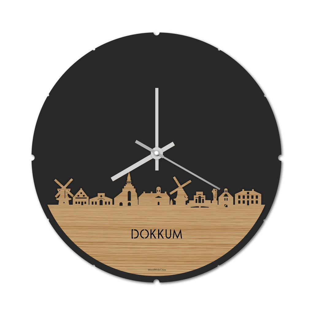 Skyline Klok Rond Dokkum Bamboe houten cadeau decoratie relatiegeschenk van WoodWideCities