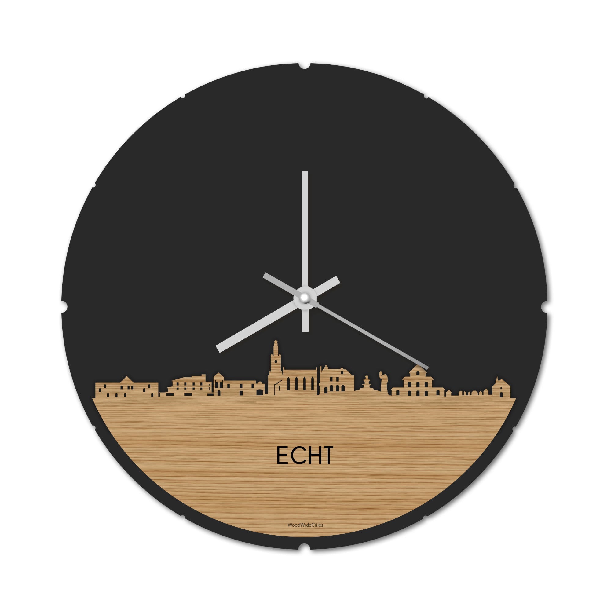 Skyline Klok Rond Echt Bamboe houten cadeau decoratie relatiegeschenk van WoodWideCities