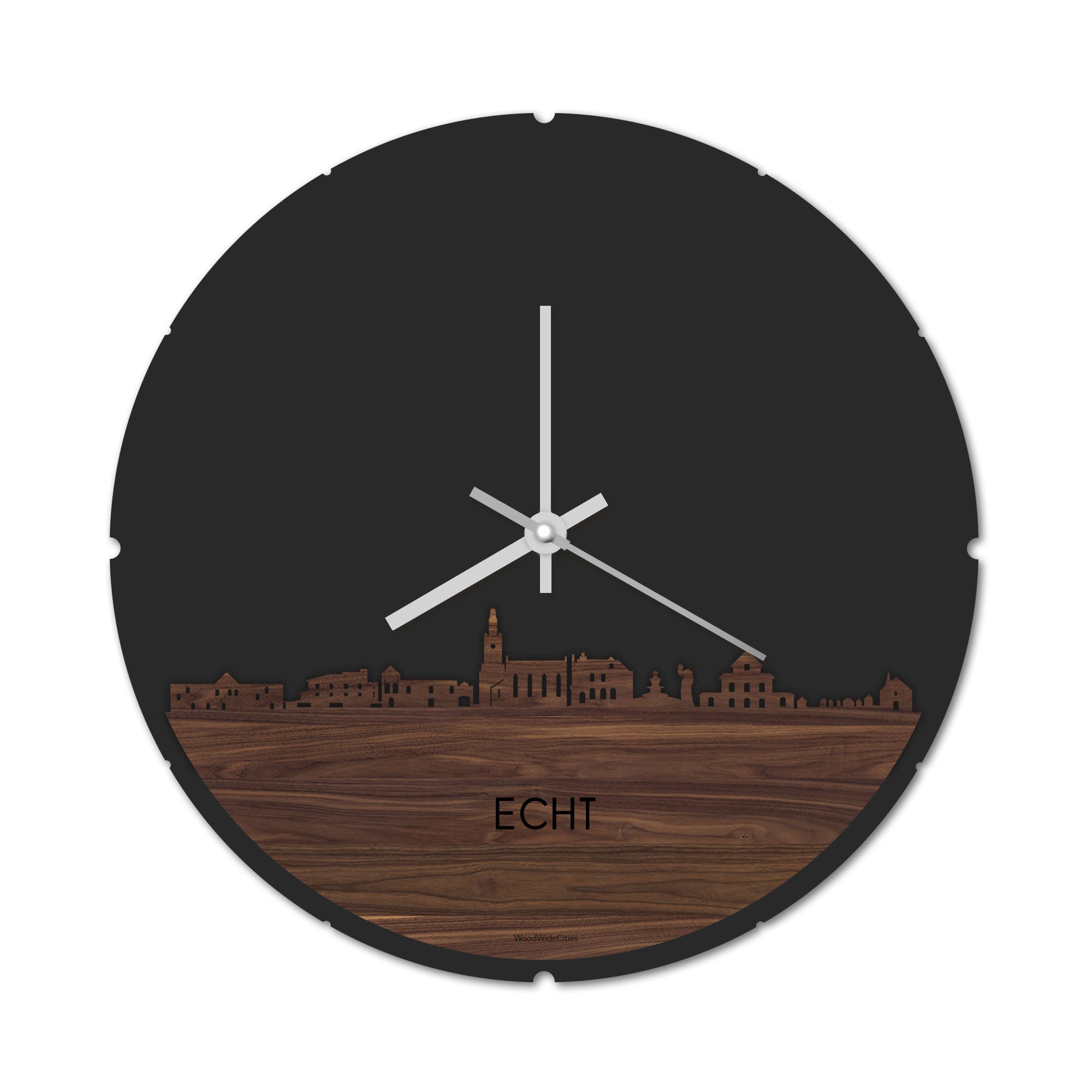 Skyline Klok Rond Echt Noten houten cadeau decoratie relatiegeschenk van WoodWideCities