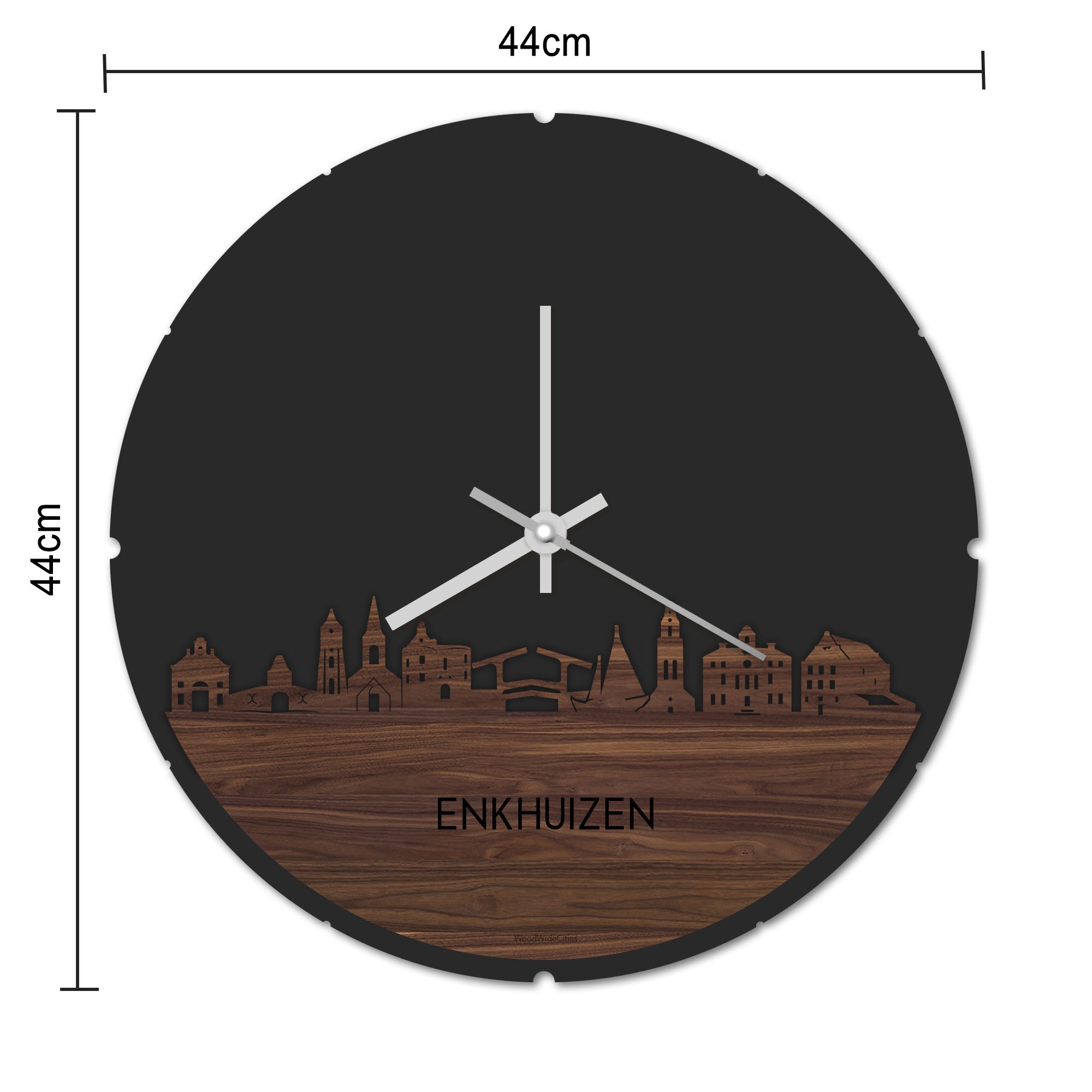 Skyline Klok Rond Enkhuizen Bamboe houten cadeau decoratie relatiegeschenk van WoodWideCities