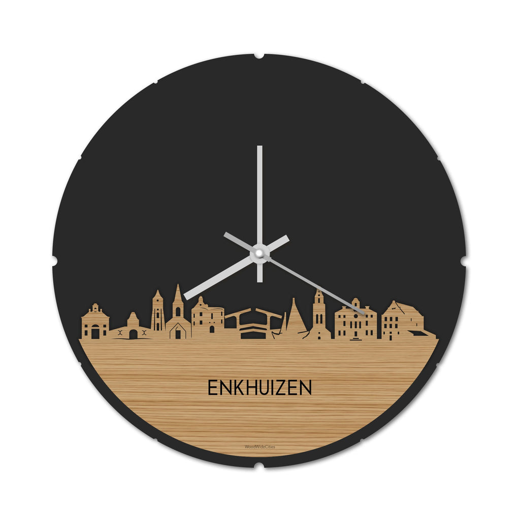 Skyline Klok Rond Enkhuizen Bamboe houten cadeau decoratie relatiegeschenk van WoodWideCities