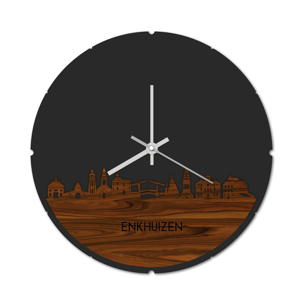 Skyline Klok Rond Enkhuizen Palissander houten cadeau decoratie relatiegeschenk van WoodWideCities