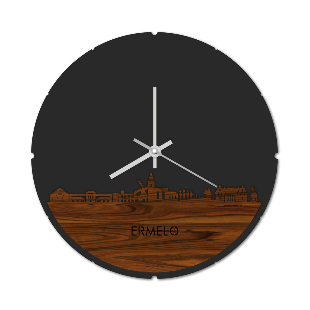 Skyline Klok Rond Ermelo Palissander houten cadeau decoratie relatiegeschenk van WoodWideCities