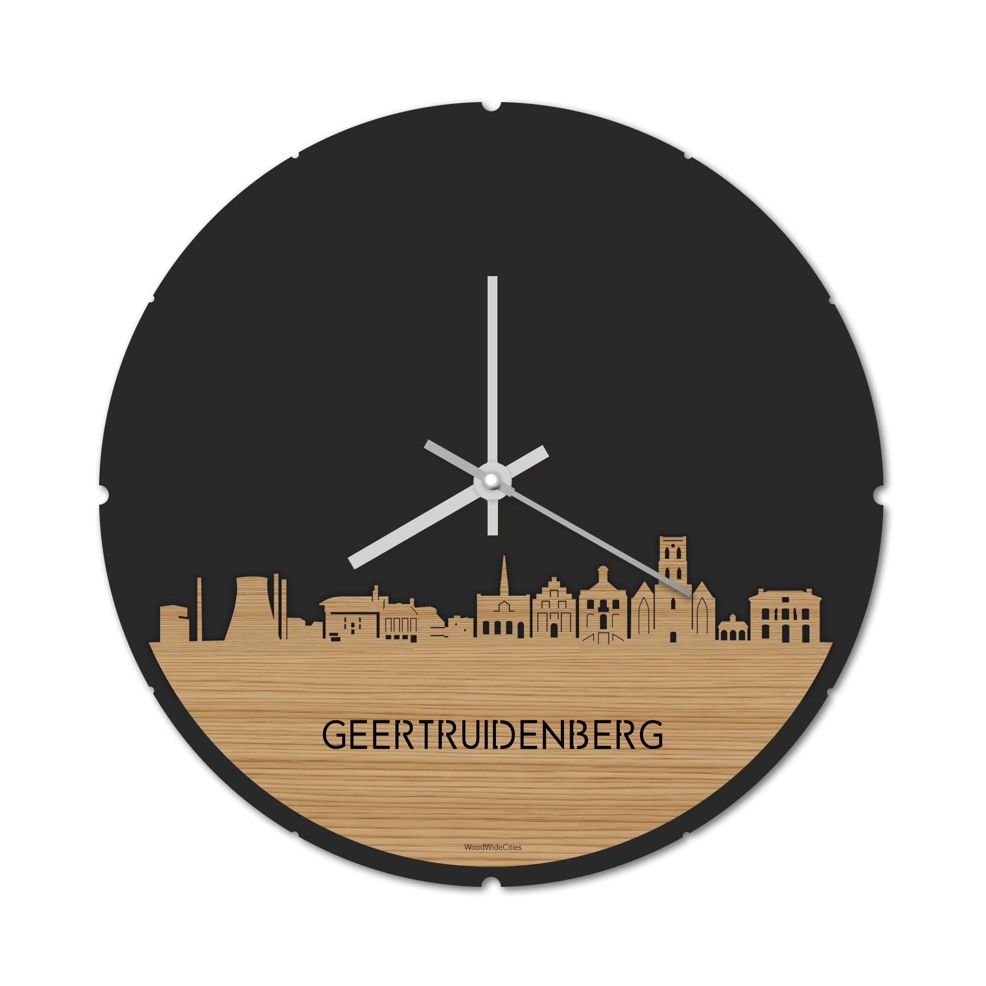 Skyline Klok Rond Geertruidenberg Bamboe houten cadeau decoratie relatiegeschenk van WoodWideCities