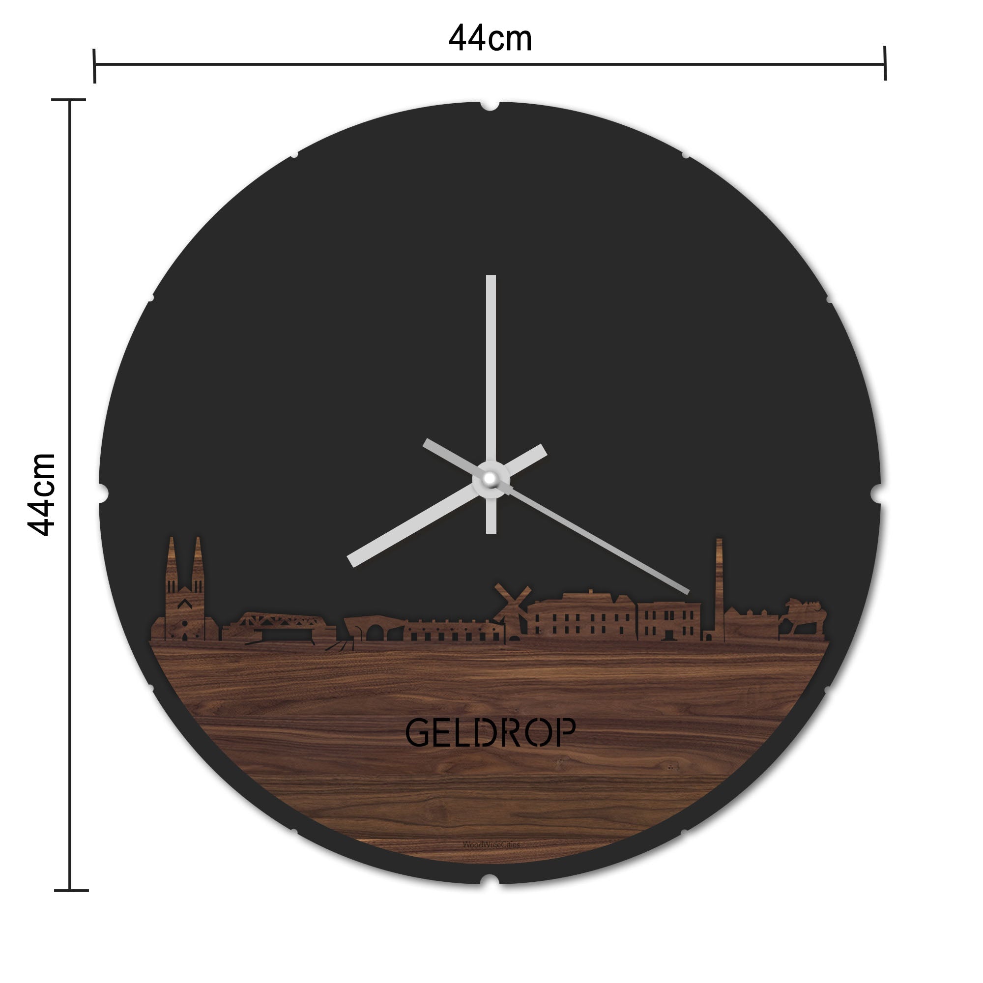 Skyline Klok Rond Geldrop Spiegel gerecycled kunststof cadeau decoratie relatiegeschenk van WoodWideCities