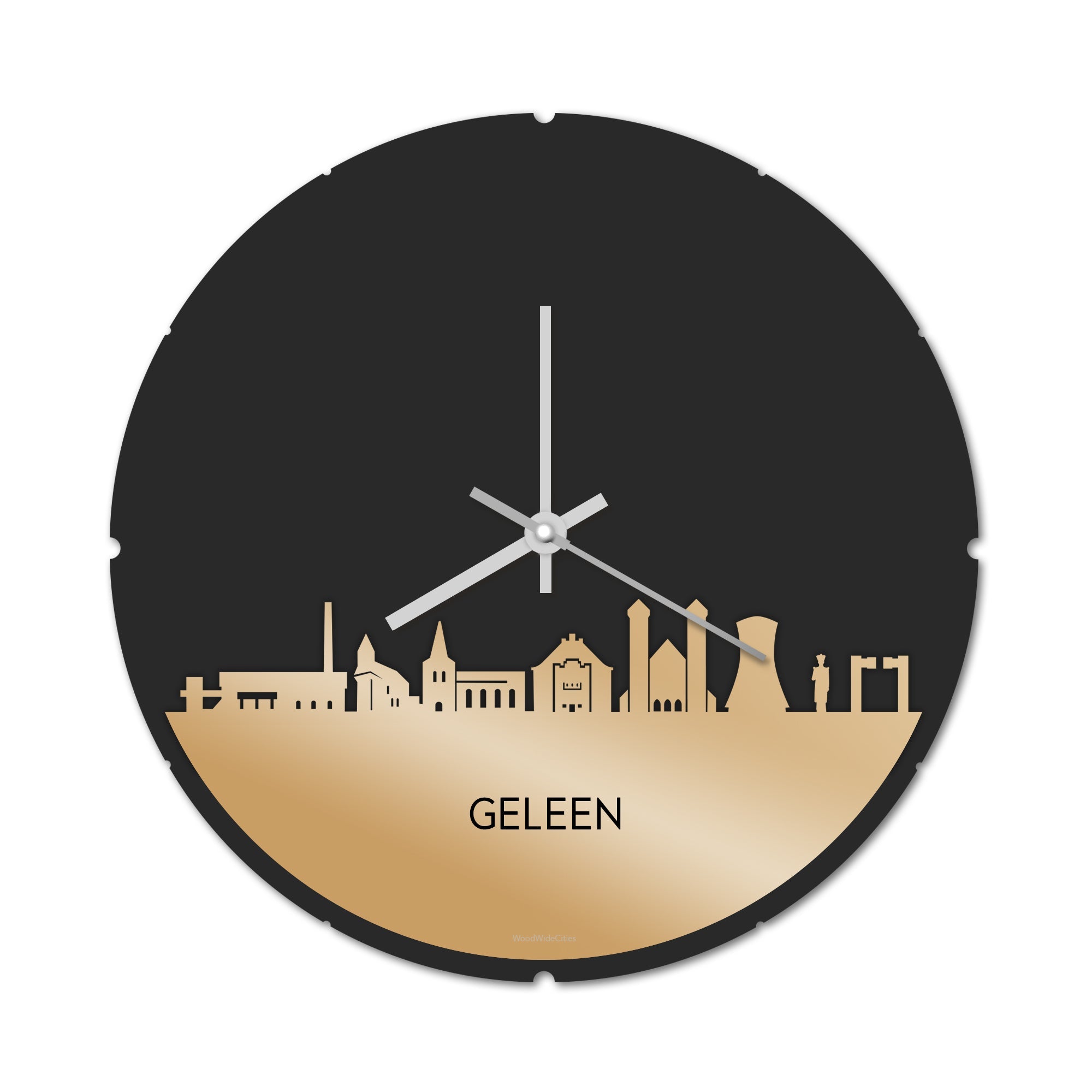 Skyline Klok Rond Geleen Metallic Goud gerecycled kunststof cadeau decoratie relatiegeschenk van WoodWideCities