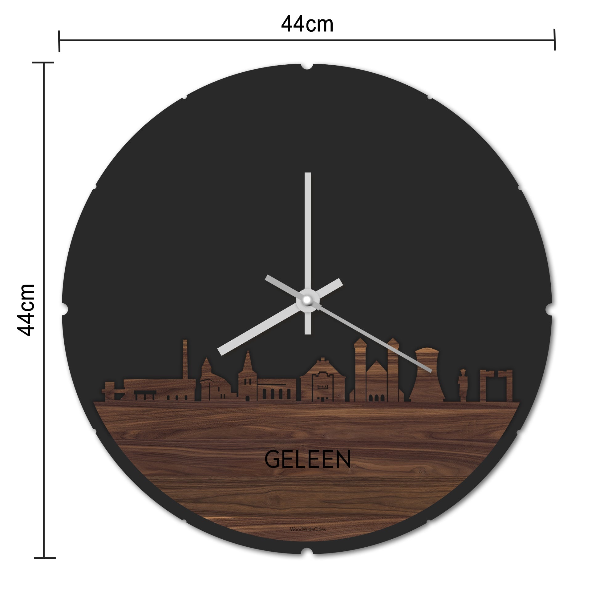 Skyline Klok Rond Geleen Palissander houten cadeau decoratie relatiegeschenk van WoodWideCities