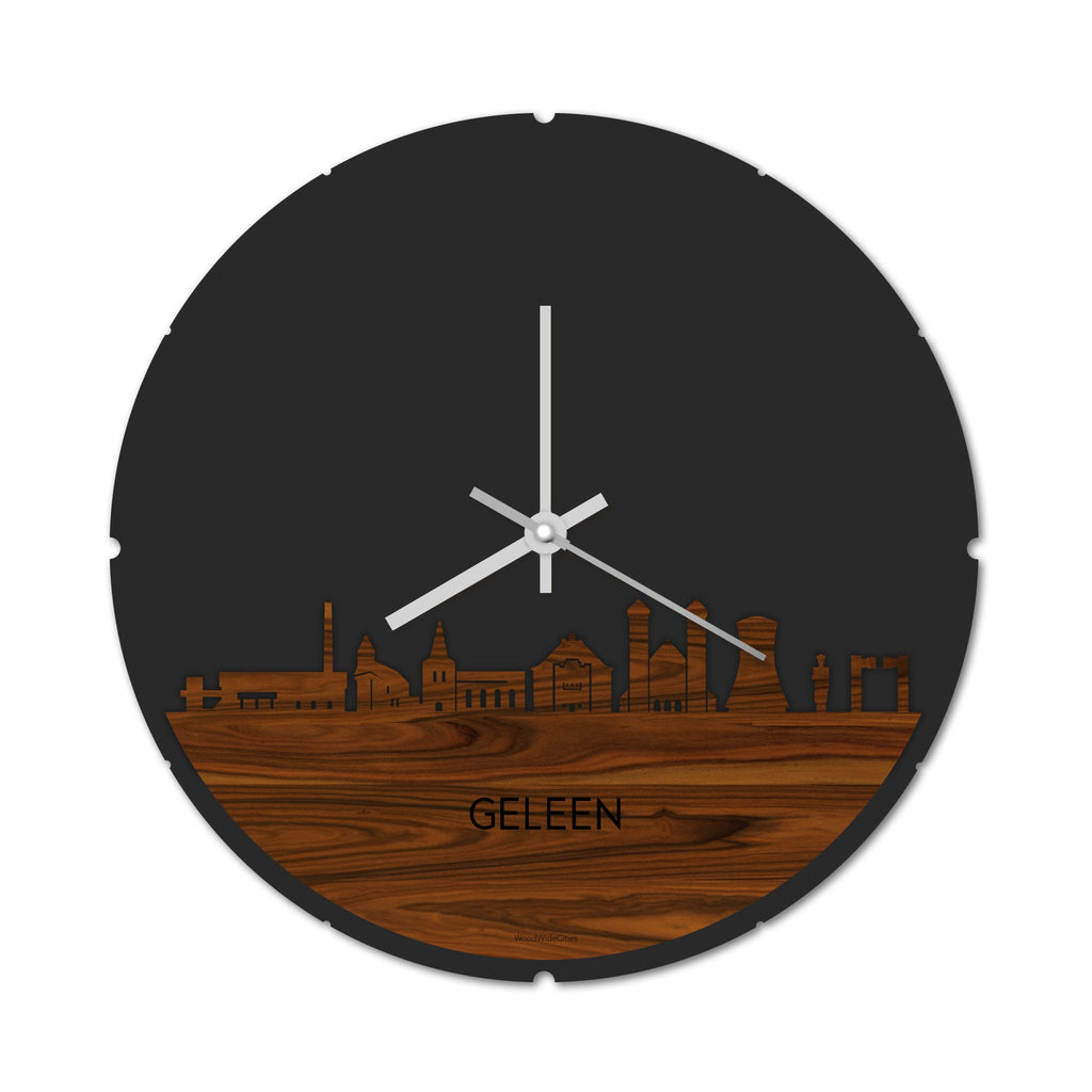 Skyline Klok Rond Geleen Palissander houten cadeau decoratie relatiegeschenk van WoodWideCities