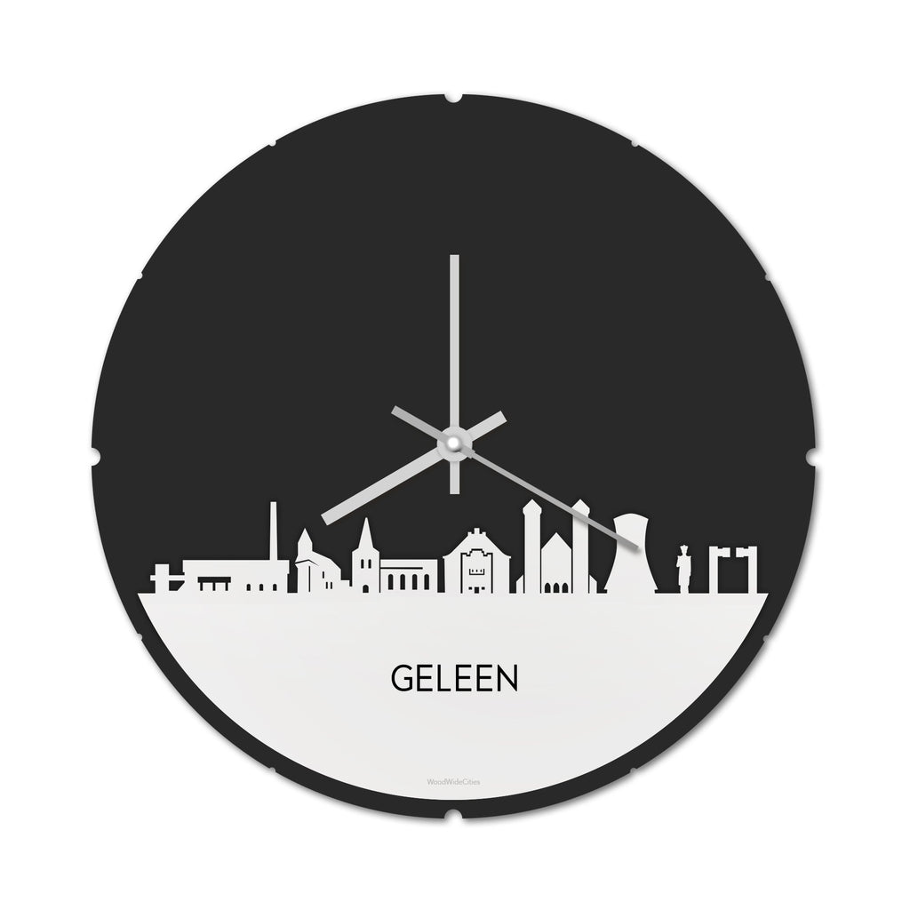 Skyline Klok Rond Geleen Wit glanzend gerecycled kunststof cadeau decoratie relatiegeschenk van WoodWideCities