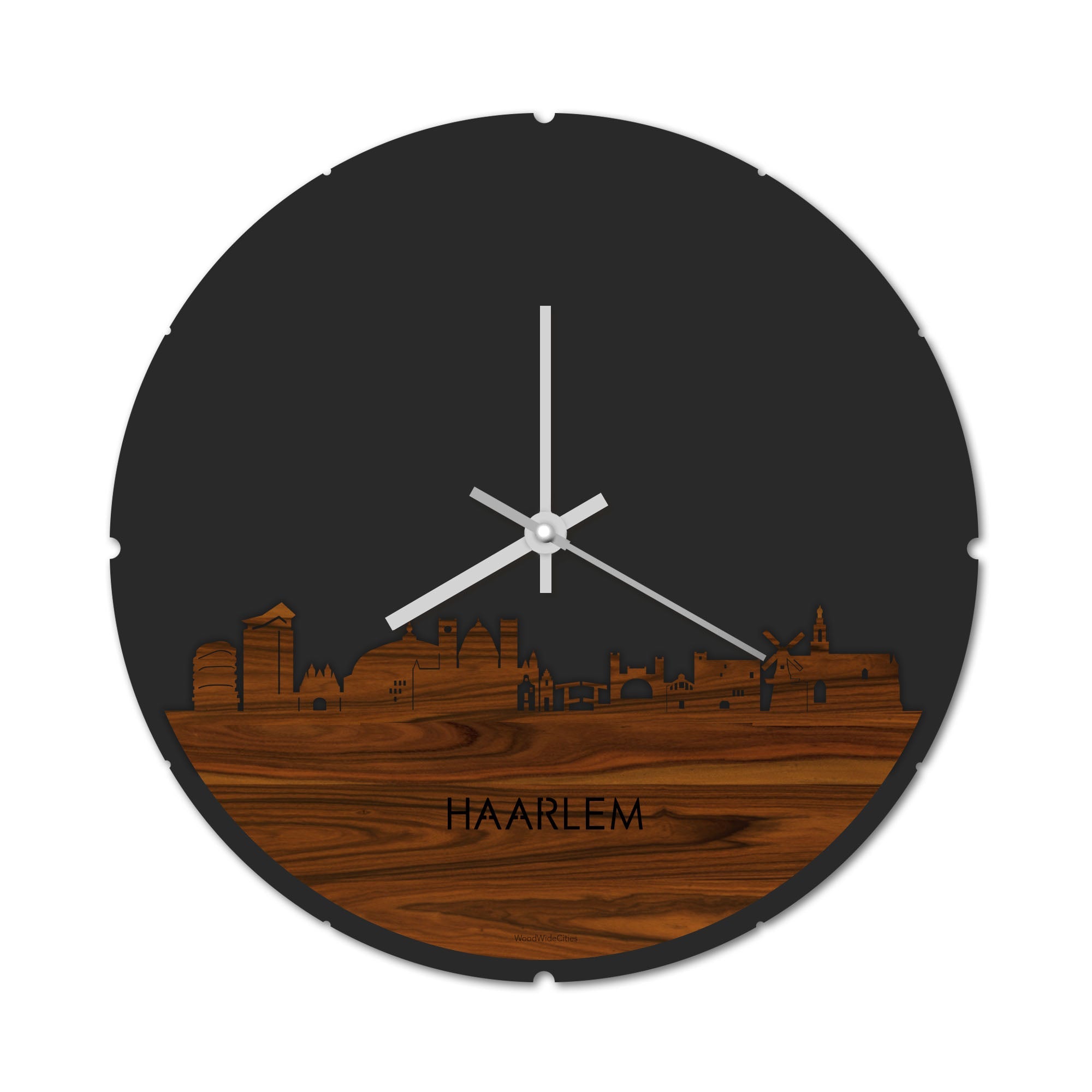 Skyline Klok Rond Haarlem Palissander Palissander  houten cadeau decoratie relatiegeschenk van WoodWideCities