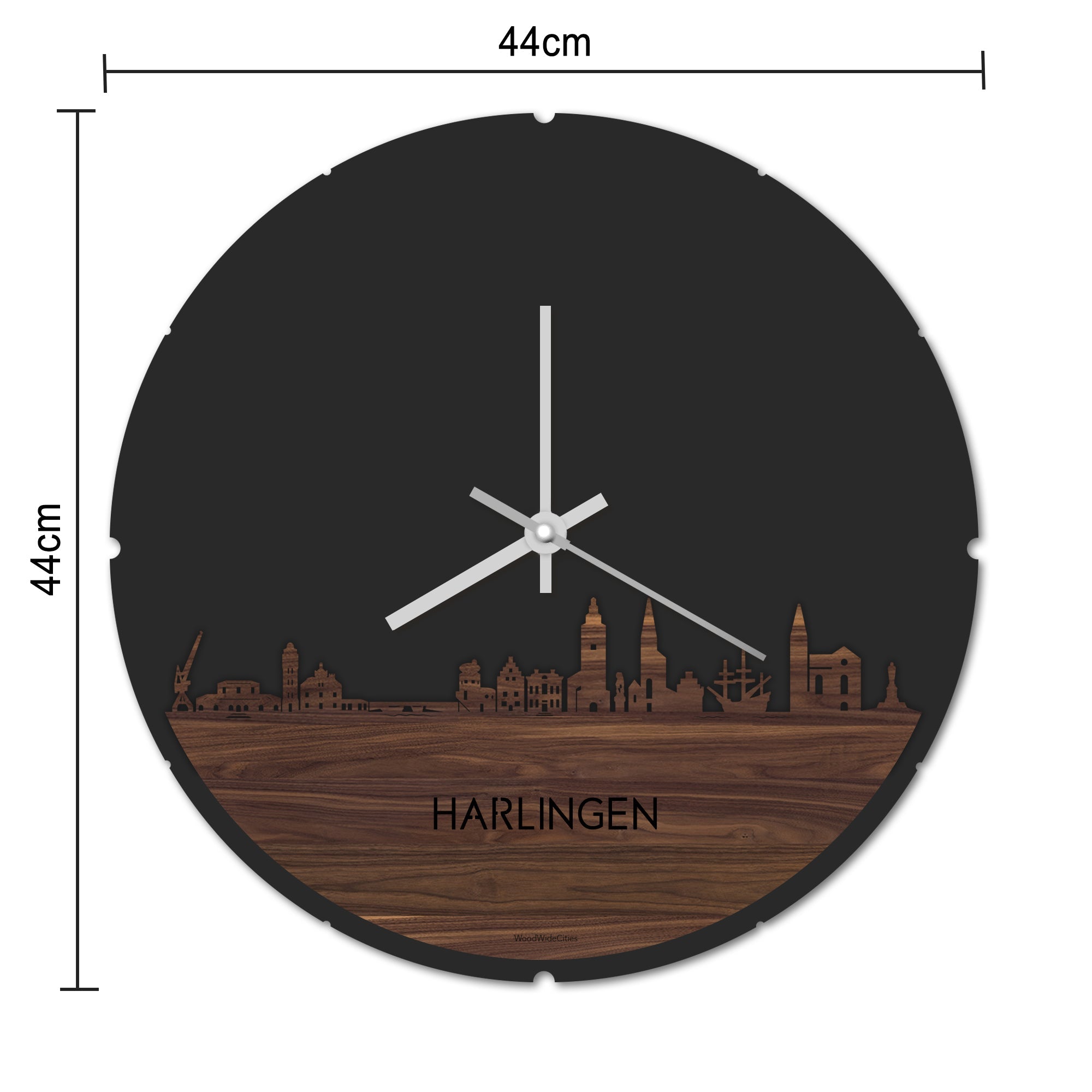 Skyline Klok Rond Harlingen Bamboe houten cadeau decoratie relatiegeschenk van WoodWideCities