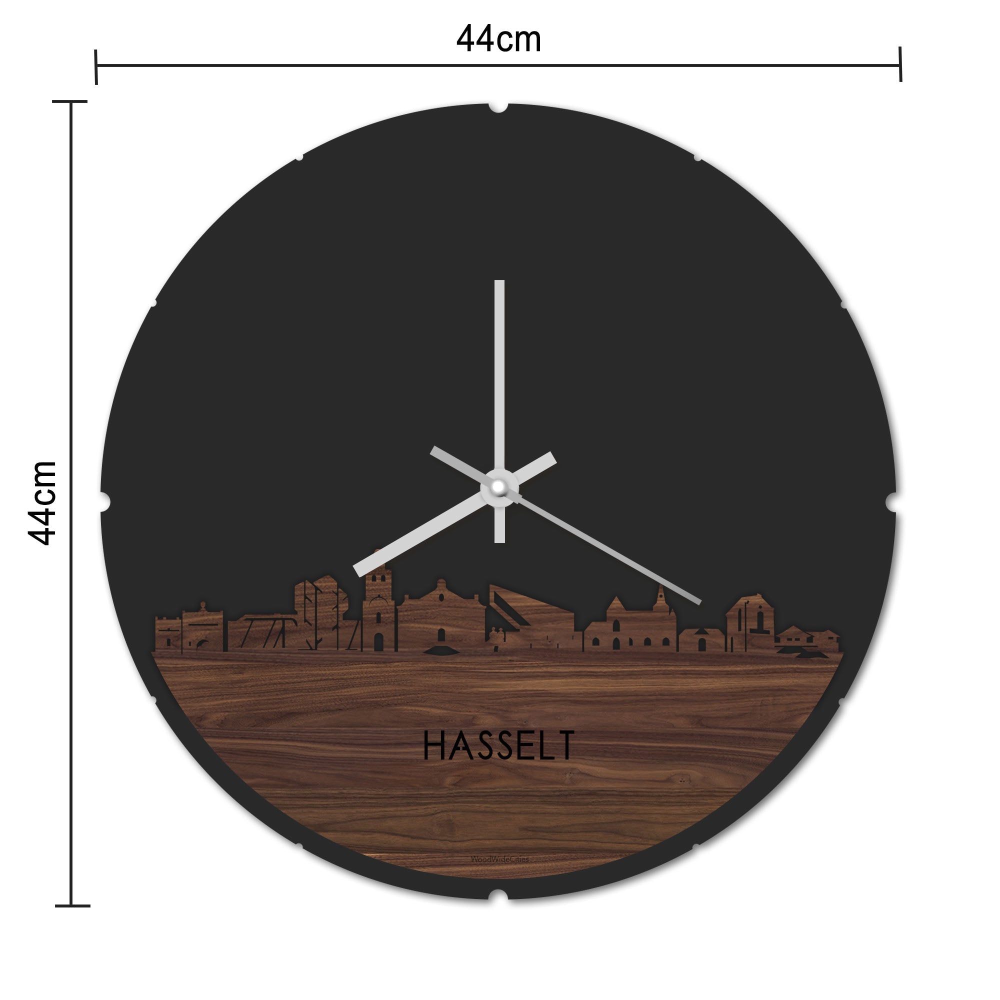 Skyline Klok Rond Hasselt Bamboe houten cadeau decoratie relatiegeschenk van WoodWideCities