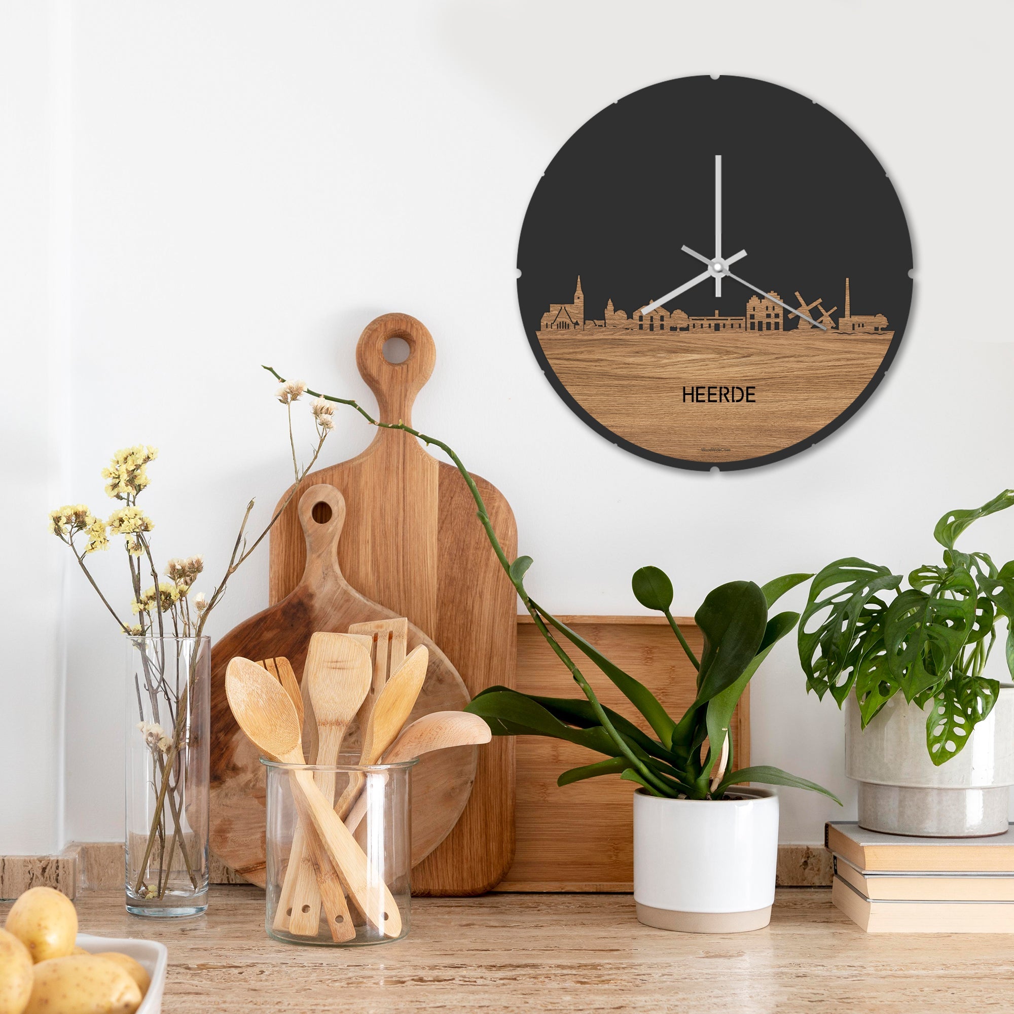 Skyline Klok Heerde Eiken houten cadeau decoratie relatiegeschenk van WoodWideCities