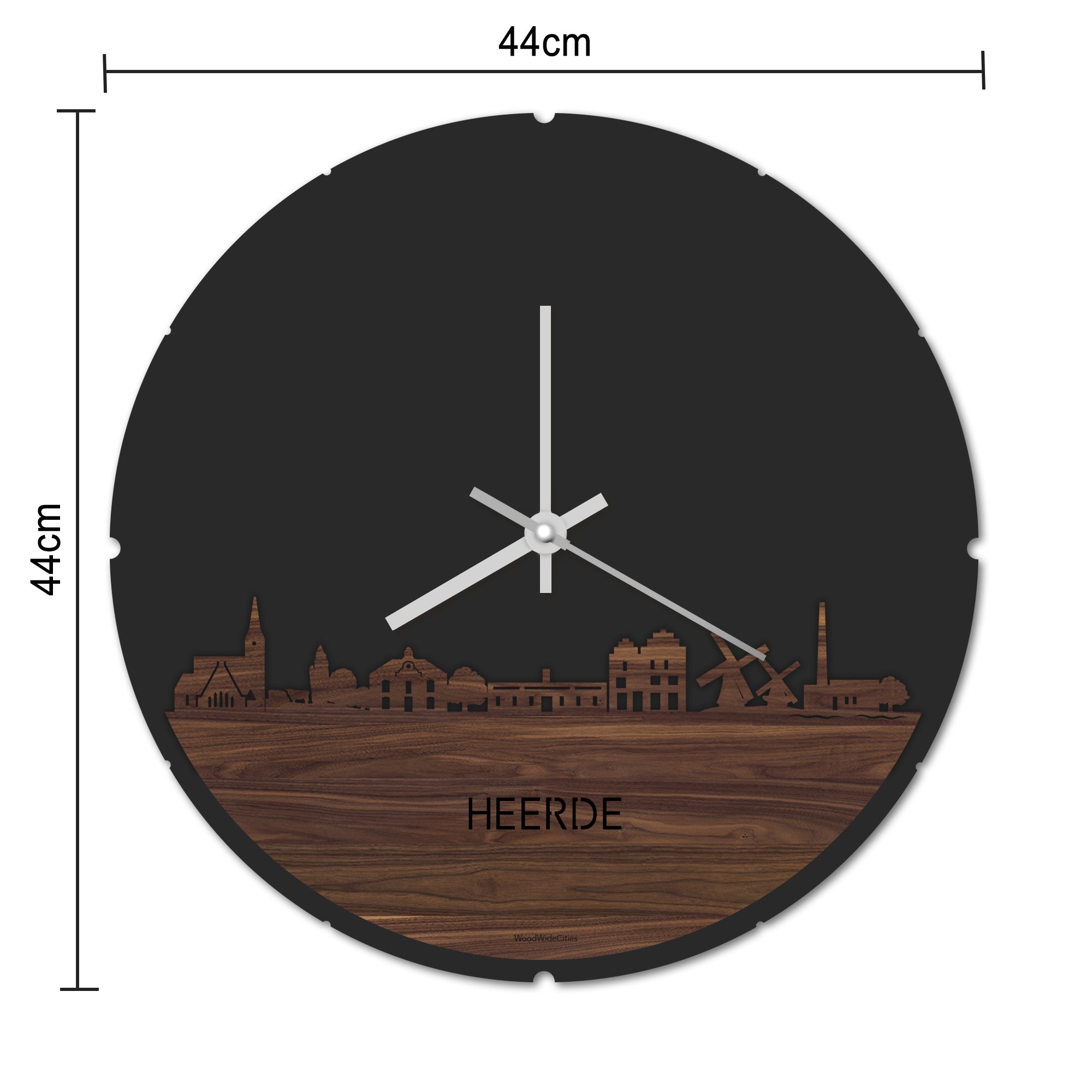 Skyline Klok Rond Heerde Noten houten cadeau decoratie relatiegeschenk van WoodWideCities