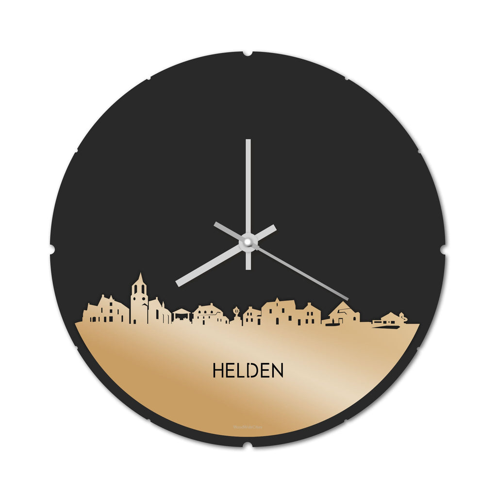 Skyline Klok Rond Helden Metallic Goud gerecycled kunststof cadeau decoratie relatiegeschenk van WoodWideCities