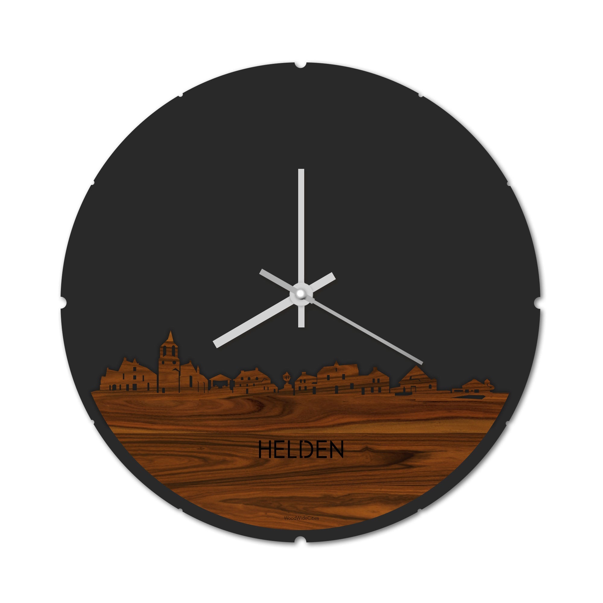 Skyline Klok Rond Helden Palissander houten cadeau decoratie relatiegeschenk van WoodWideCities