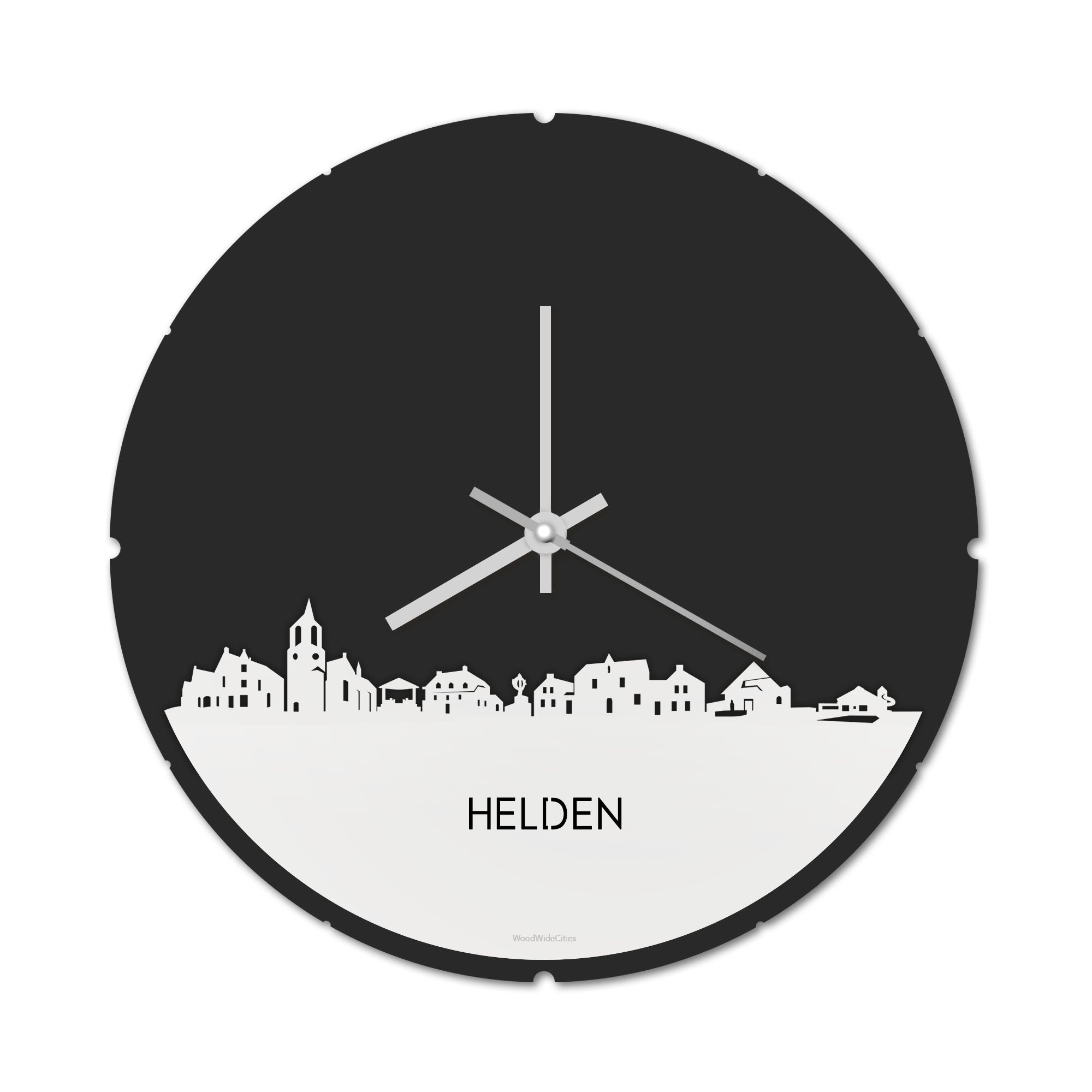 Skyline Klok Rond Helden Wit glanzend gerecycled kunststof cadeau decoratie relatiegeschenk van WoodWideCities