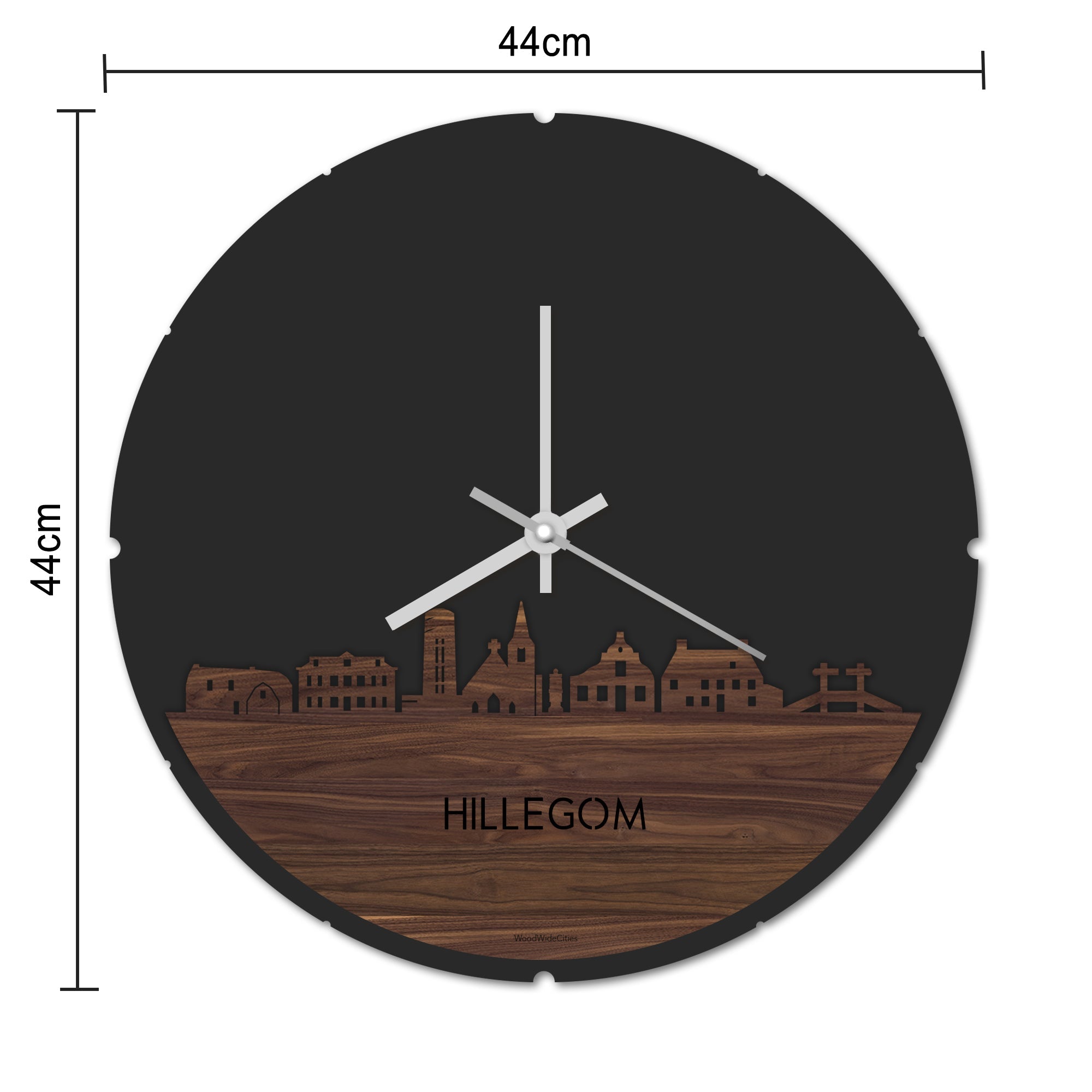 Skyline Klok Rond Hillegom Palissander houten cadeau decoratie relatiegeschenk van WoodWideCities