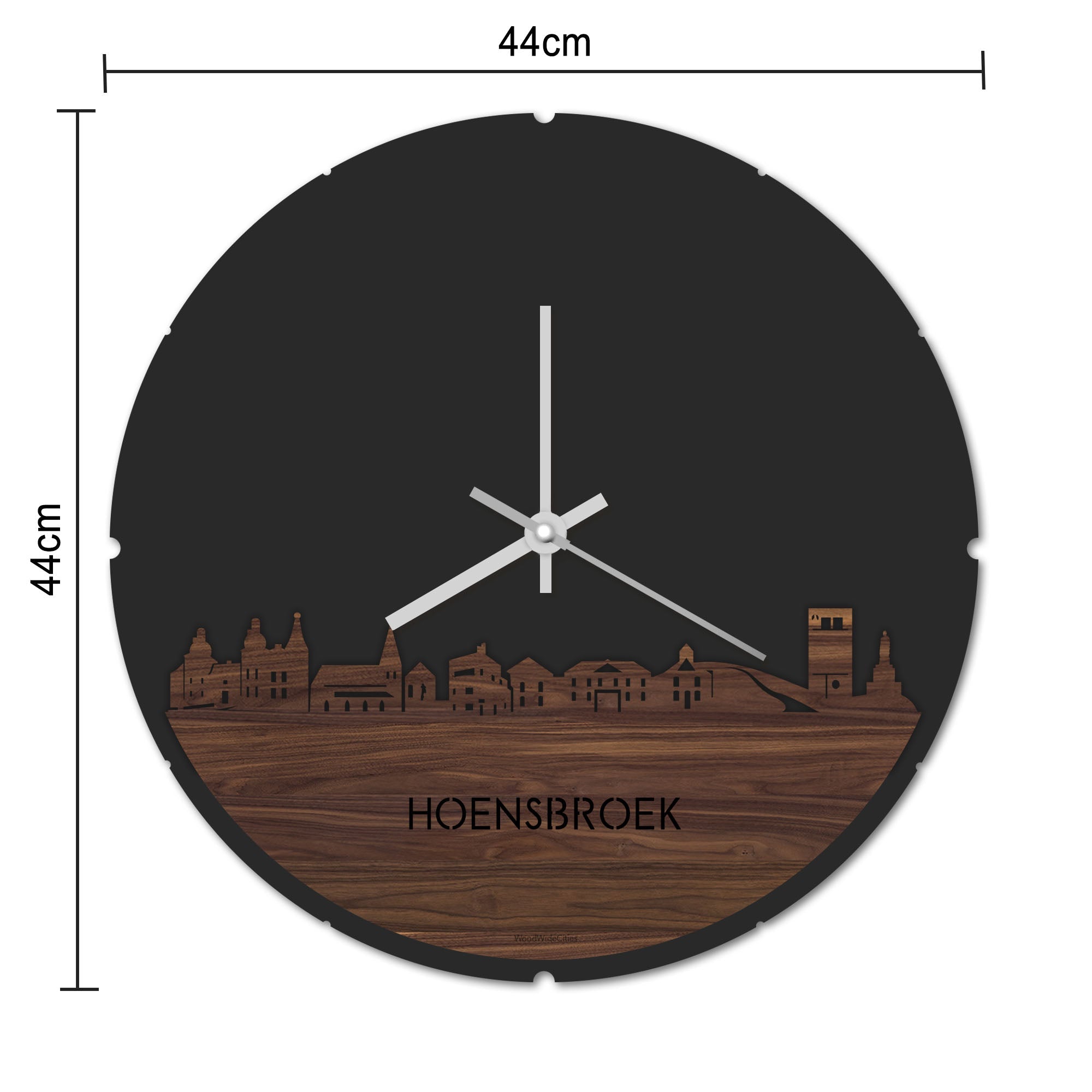 Skyline Klok Rond Hoensbroek Eiken houten cadeau decoratie relatiegeschenk van WoodWideCities