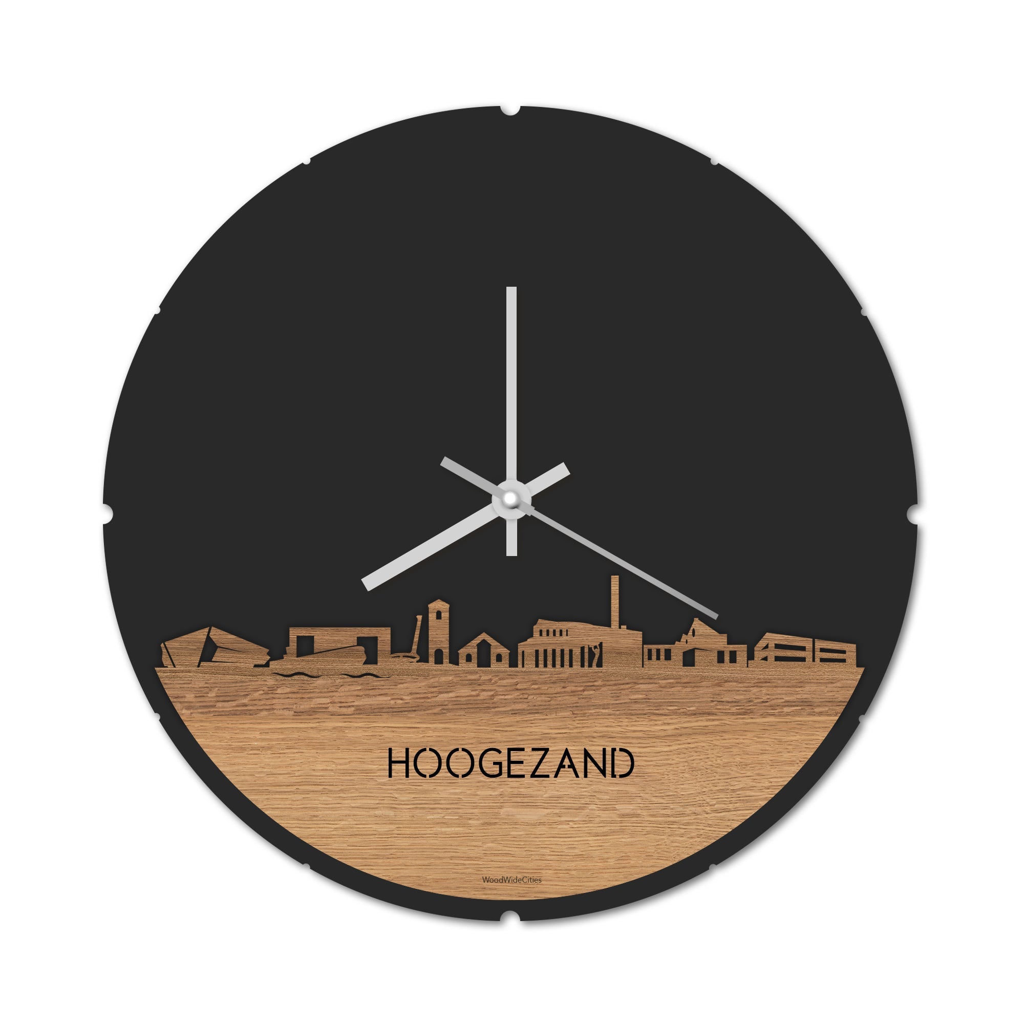 Skyline Klok Hoogezand Eiken houten cadeau decoratie relatiegeschenk van WoodWideCities