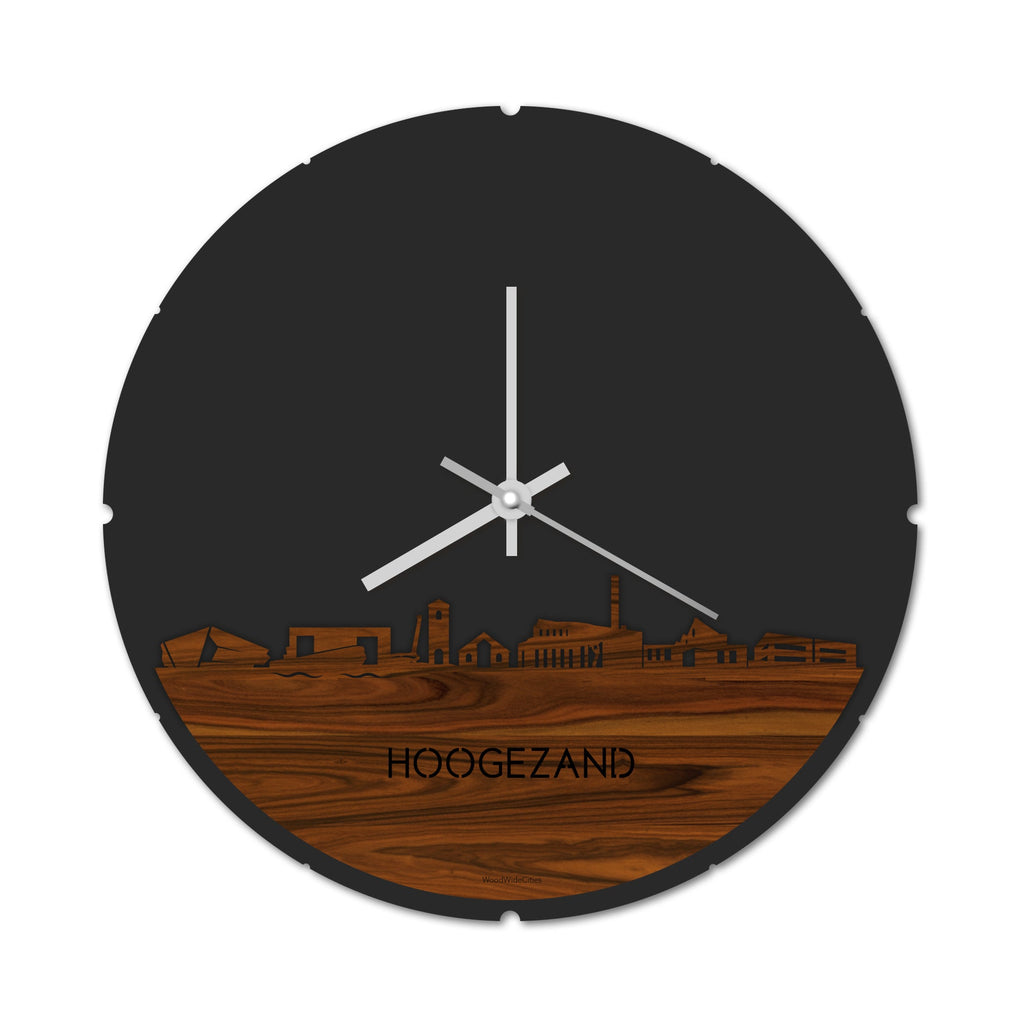 Skyline Klok Rond Hoogezand Palissander houten cadeau decoratie relatiegeschenk van WoodWideCities