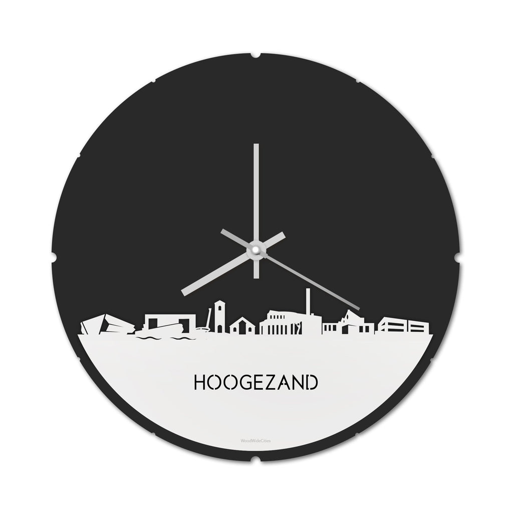 Skyline Klok Rond Hoogezand Wit glanzend gerecycled kunststof cadeau decoratie relatiegeschenk van WoodWideCities