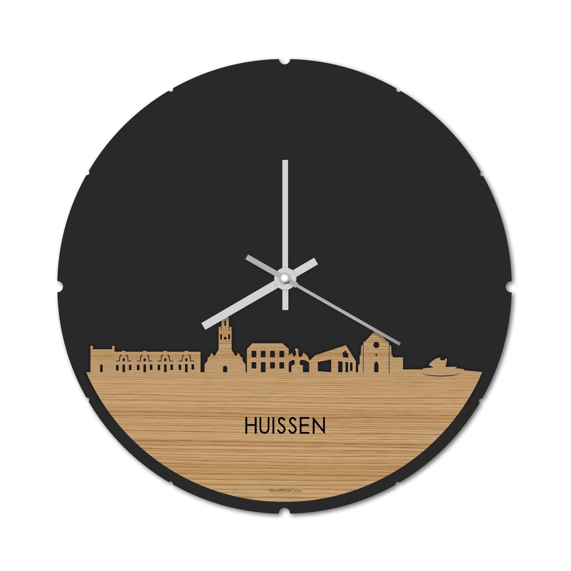 Skyline Klok Rond Huissen Bamboe houten cadeau decoratie relatiegeschenk van WoodWideCities