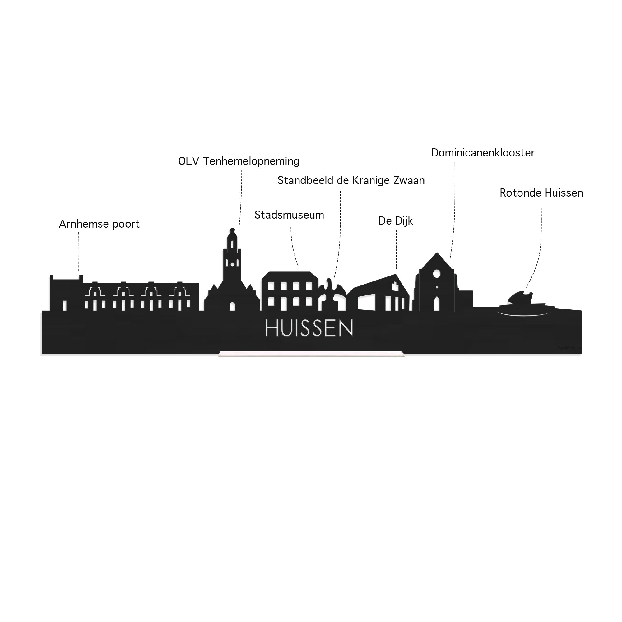 Skyline Klok Rond Huissen Noten houten cadeau decoratie relatiegeschenk van WoodWideCities