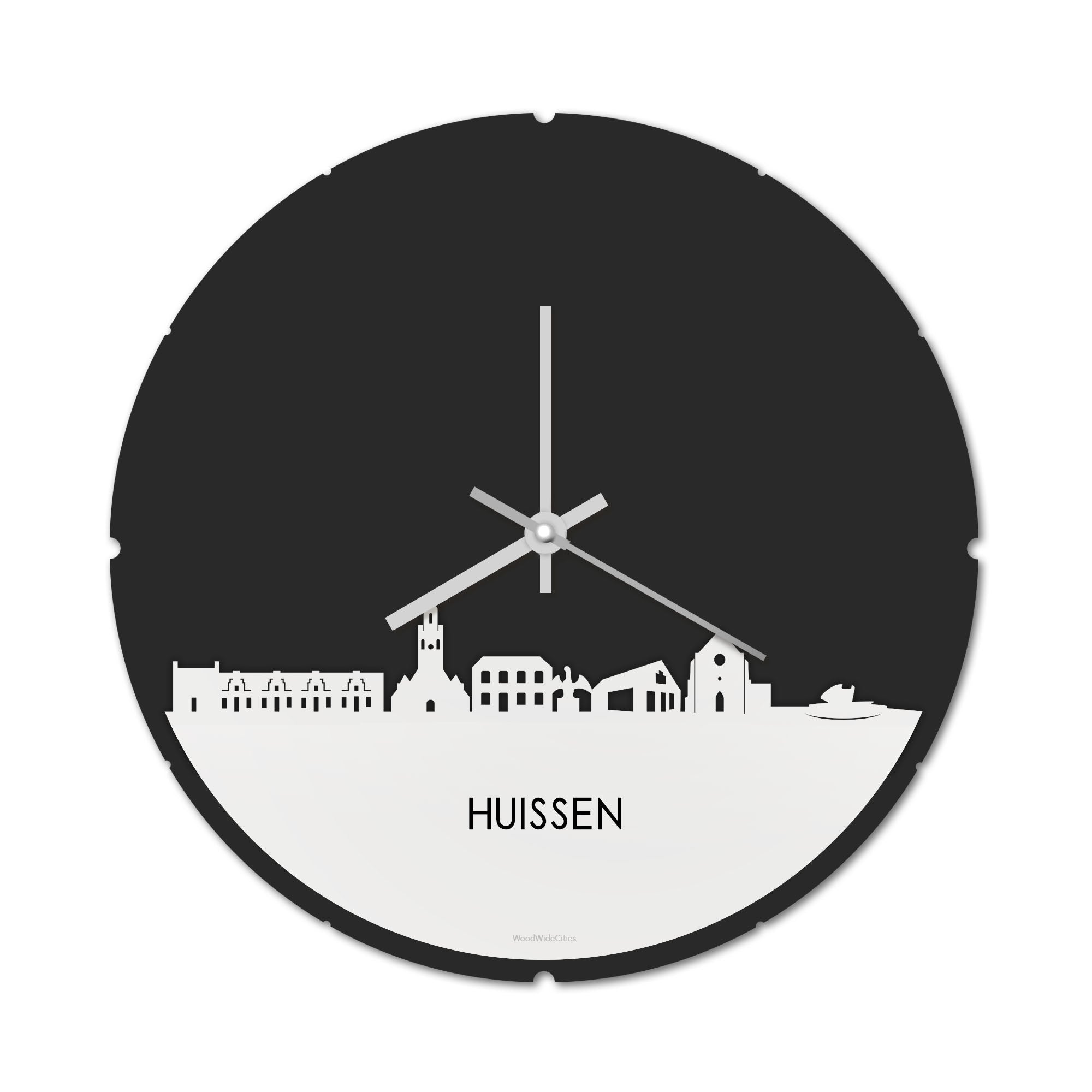 Skyline Klok Rond Huissen Wit glanzend gerecycled kunststof cadeau decoratie relatiegeschenk van WoodWideCities