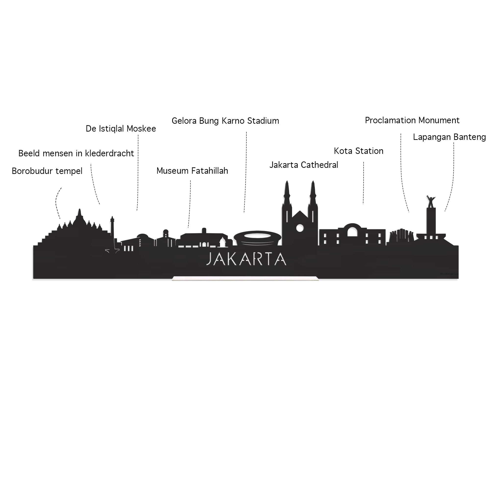 Skyline Klok Rond Jakarta Spiegel gerecycled kunststof cadeau decoratie relatiegeschenk van WoodWideCities