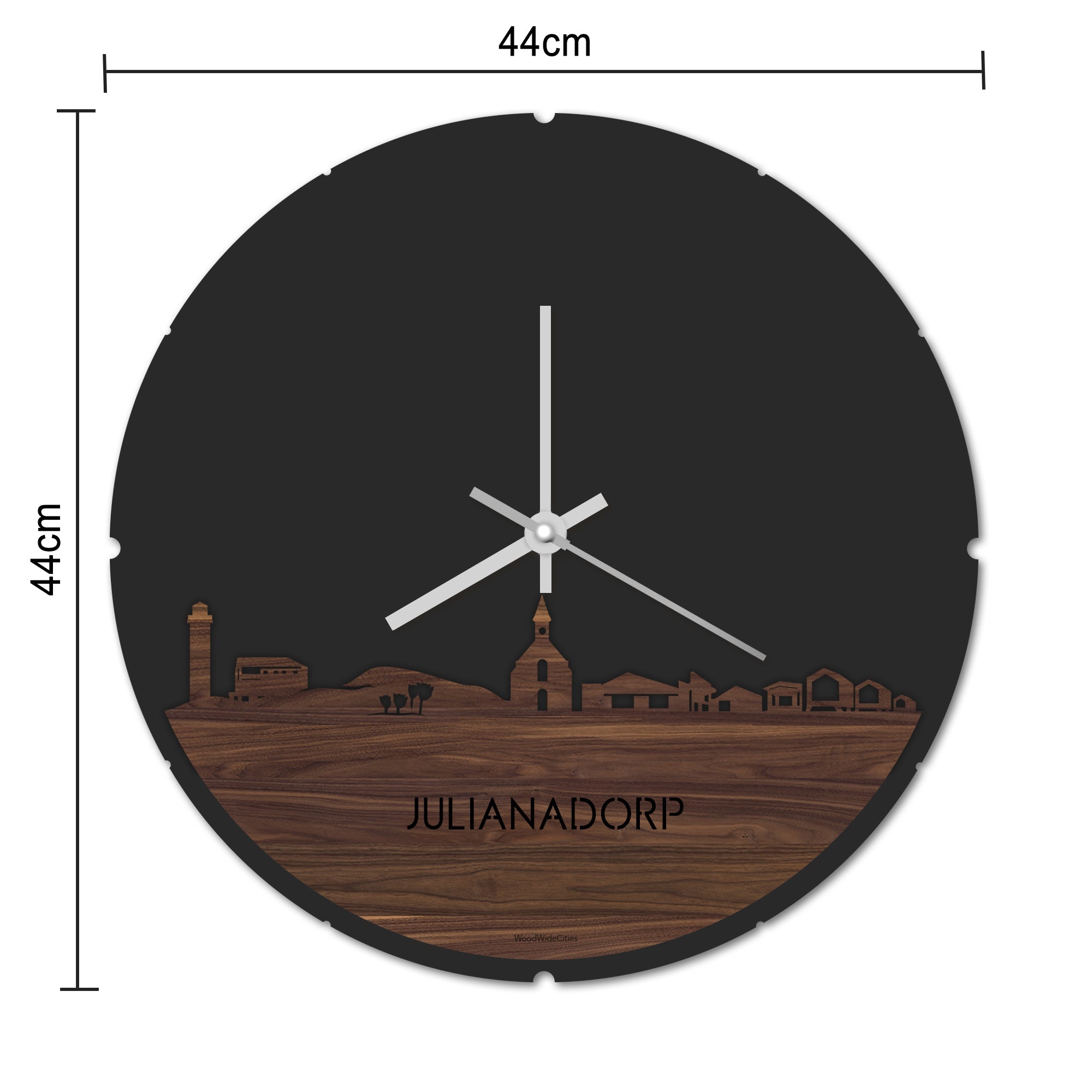 Skyline Klok Rond Julianadorp Bamboe houten cadeau decoratie relatiegeschenk van WoodWideCities