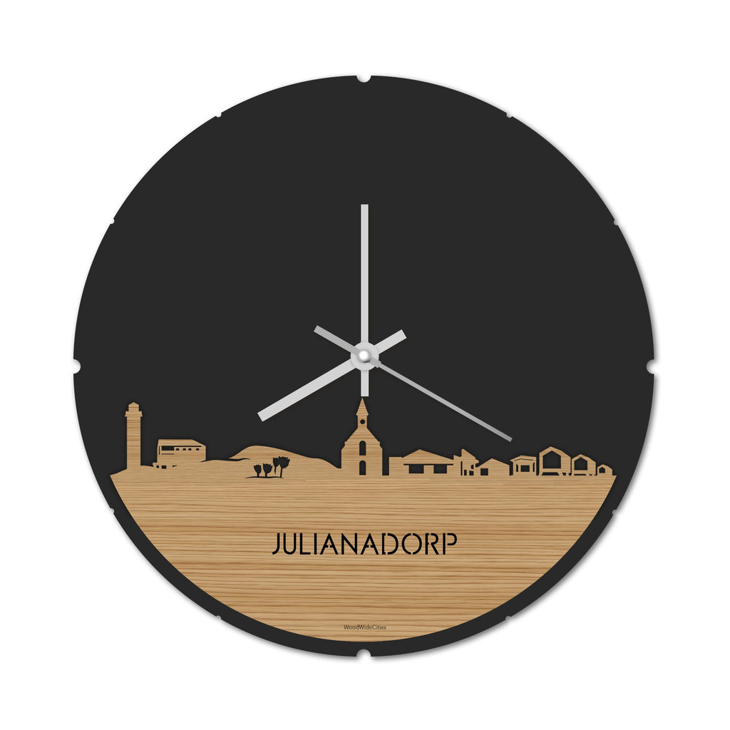 Skyline Klok Rond Julianadorp Bamboe houten cadeau decoratie relatiegeschenk van WoodWideCities