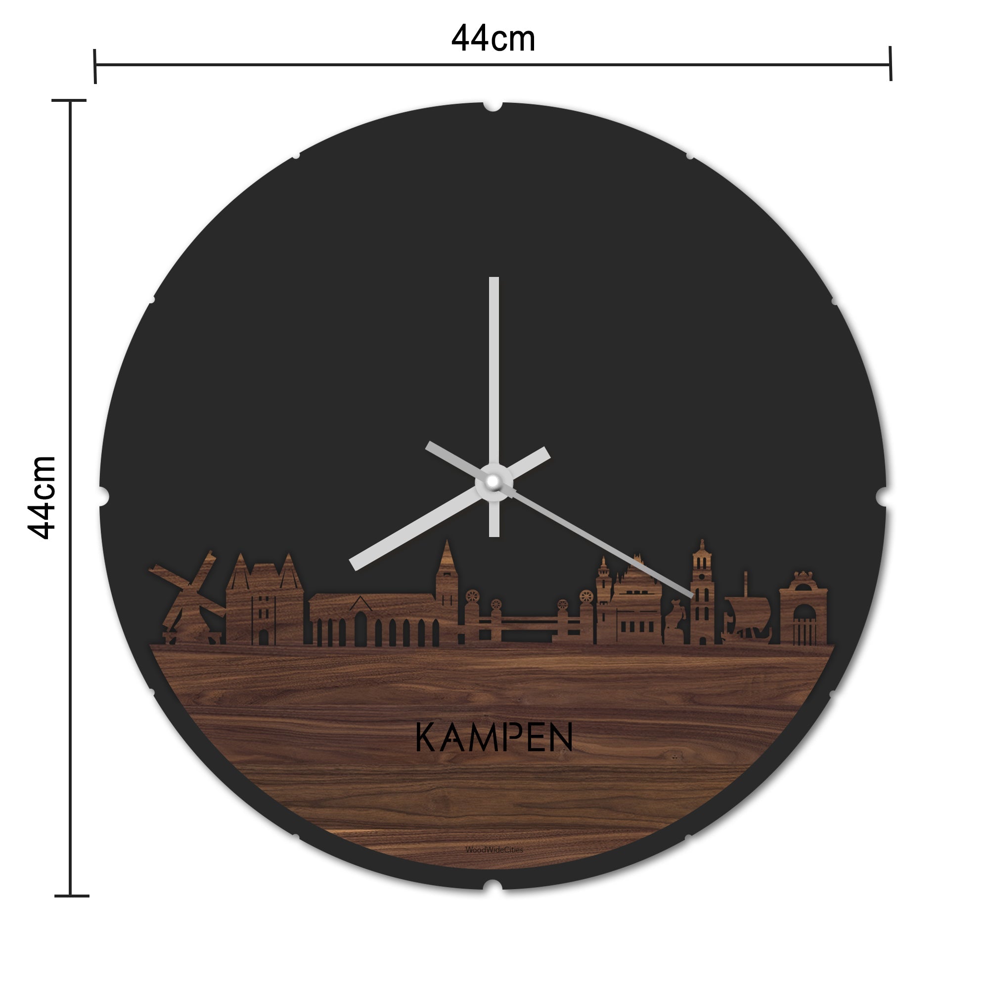 Skyline Klok Rond Kampen Bamboe houten cadeau decoratie relatiegeschenk van WoodWideCities