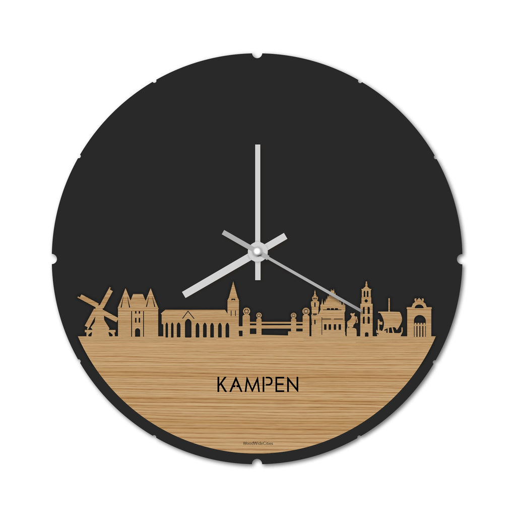 Skyline Klok Rond Kampen Bamboe houten cadeau decoratie relatiegeschenk van WoodWideCities