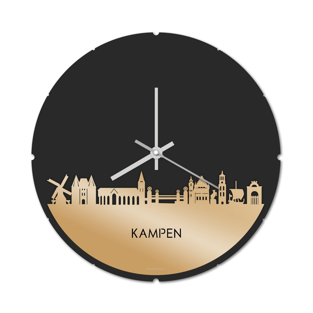 Skyline Klok Rond Kampen Metallic Goud gerecycled kunststof cadeau decoratie relatiegeschenk van WoodWideCities