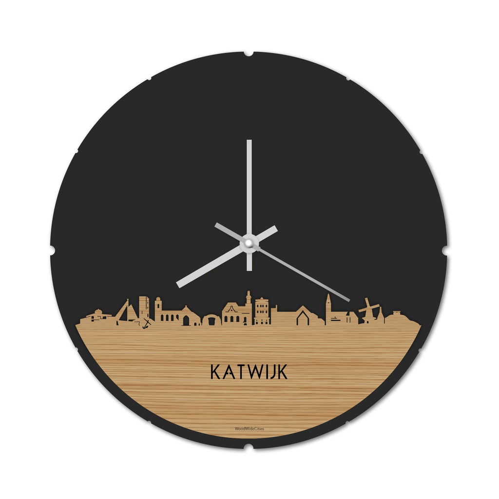 Skyline Klok Rond Katwijk Bamboe houten cadeau decoratie relatiegeschenk van WoodWideCities