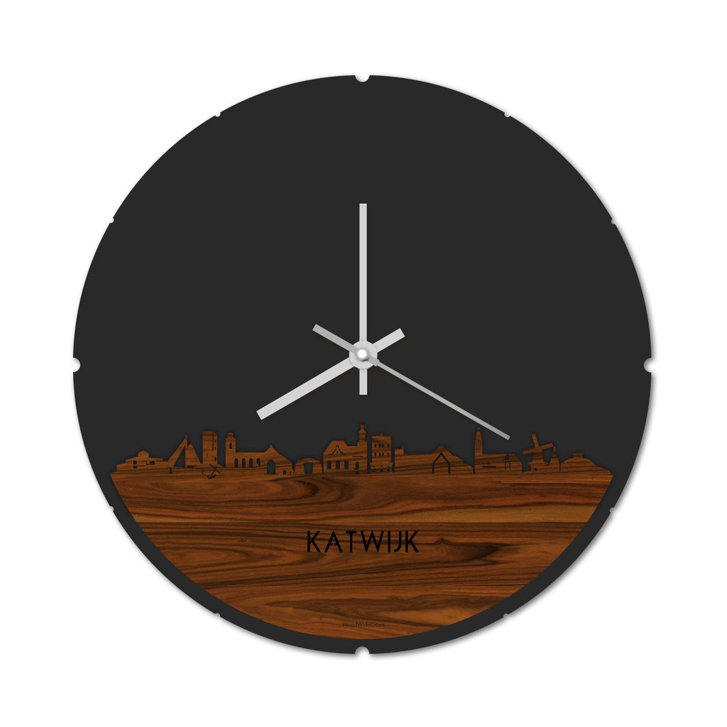 Skyline Klok Rond Katwijk Palissander houten cadeau decoratie relatiegeschenk van WoodWideCities