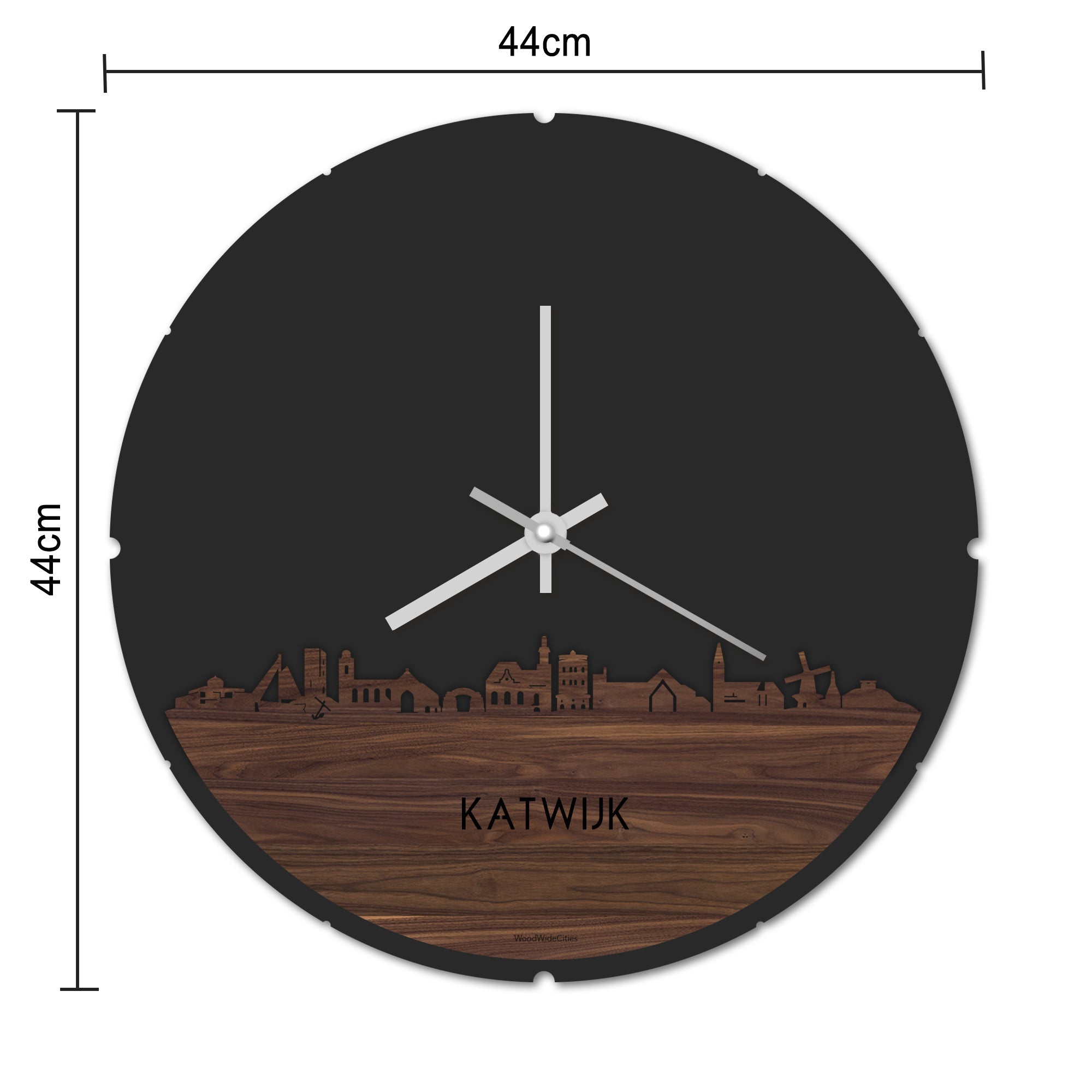 Skyline Klok Rond Katwijk Zwart glanzend gerecycled kunststof cadeau decoratie relatiegeschenk van WoodWideCities