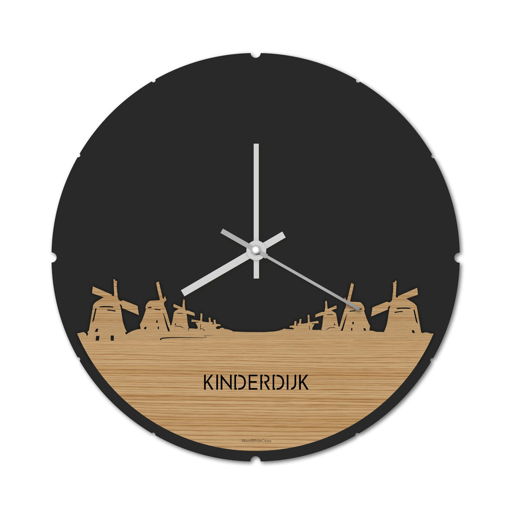 Skyline Klok Rond Kinderdijk Bamboe houten cadeau decoratie relatiegeschenk van WoodWideCities